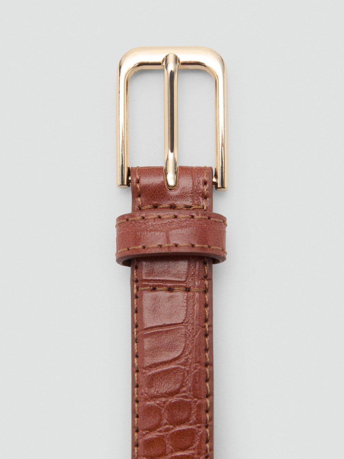 Product image 3 of 4, which shows Mango Mirta Crocodile Texture Belt, Brown, S