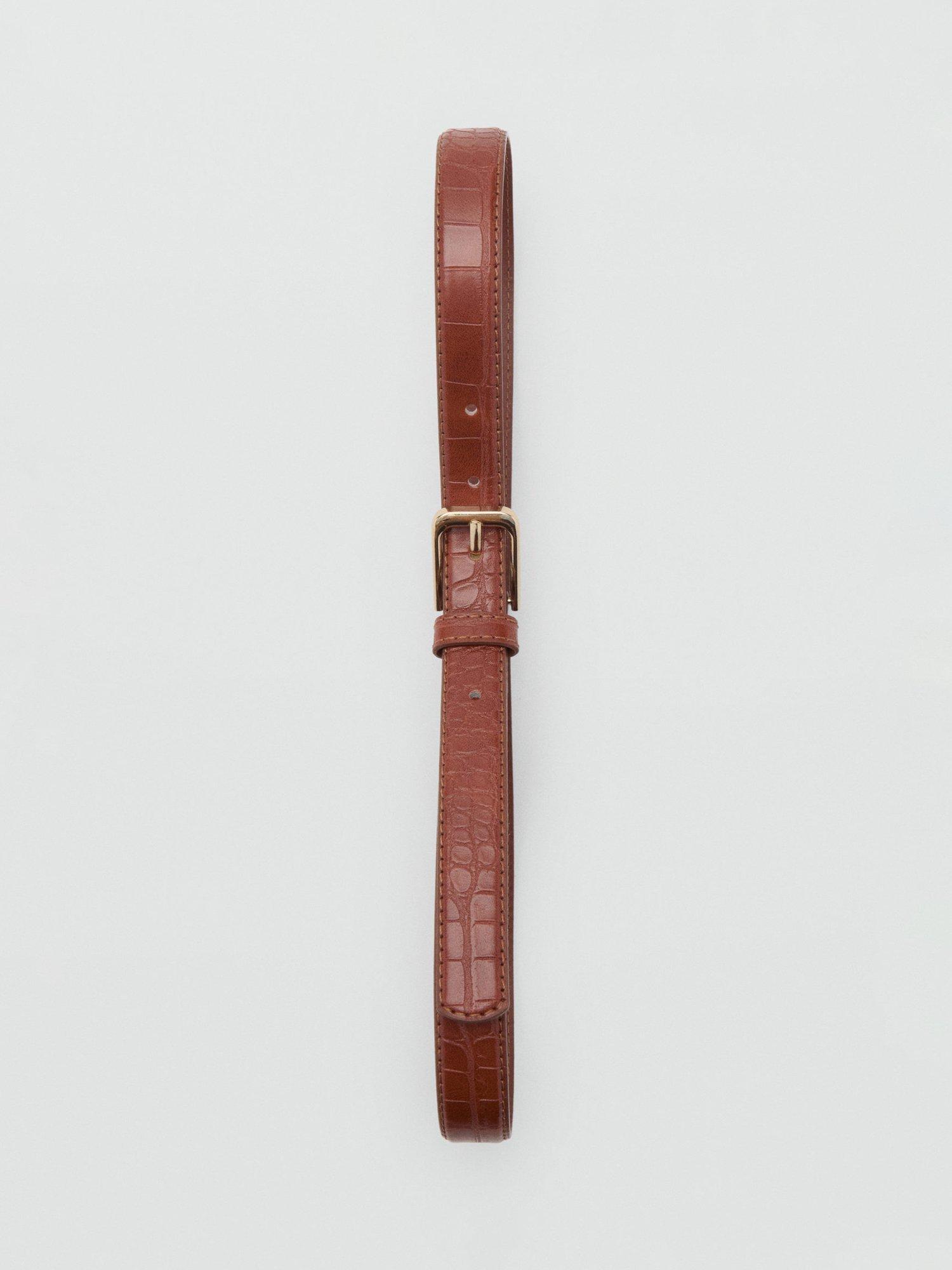 Product image 4 of 4, which shows Mango Mirta Crocodile Texture Belt, Brown, S