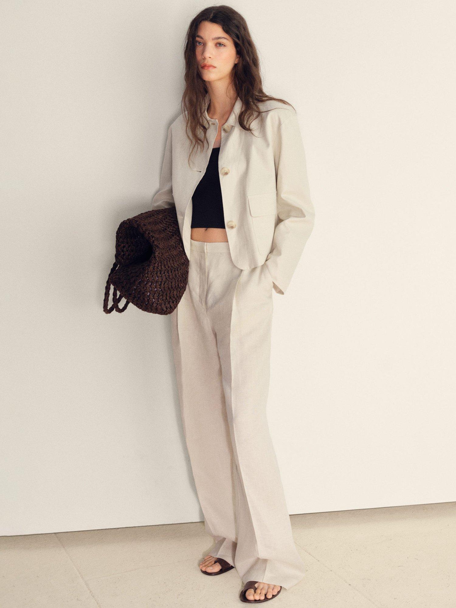 Product image 1 of 8, which shows Mango Leo Pure Linen Jacket, Light Beige, XS