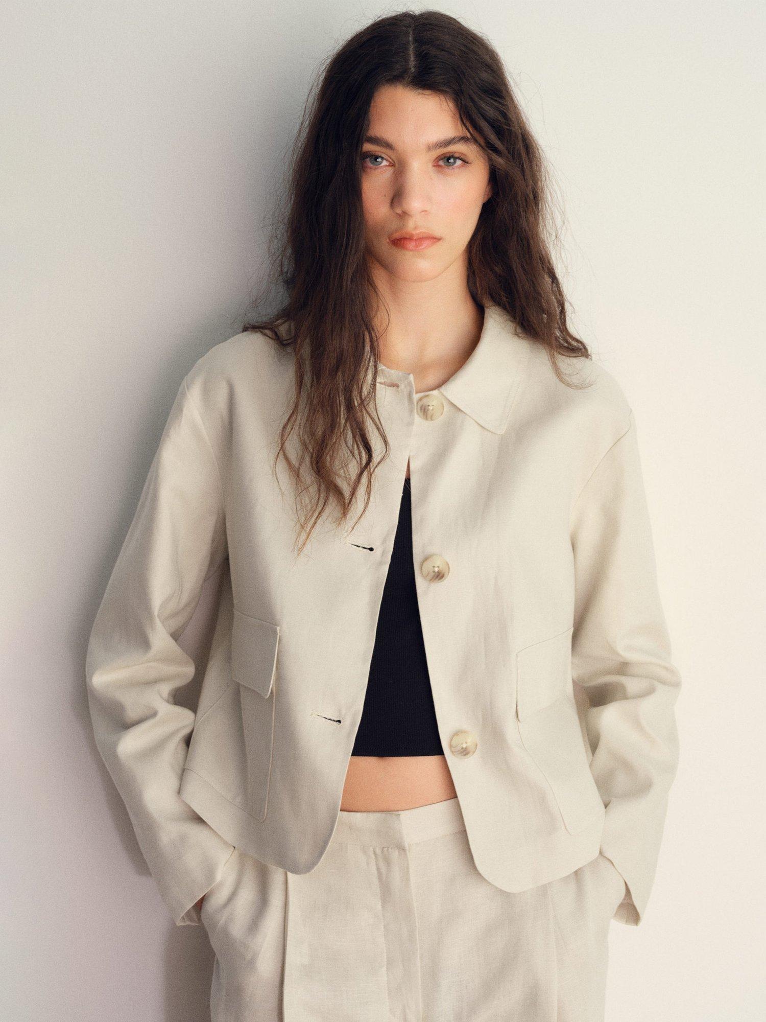 Product image 2 of 8, which shows Mango Leo Pure Linen Jacket, Light Beige, XS