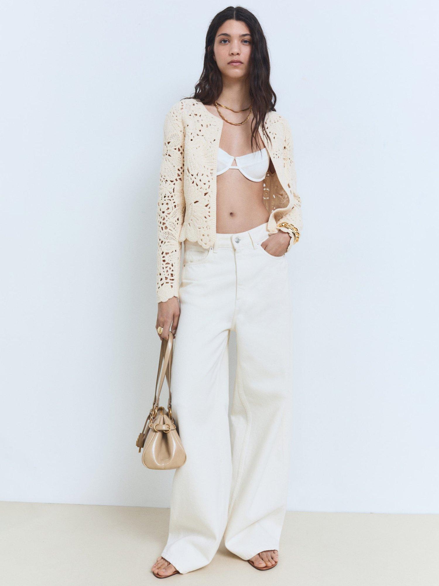 Product image 2 of 6, which shows Mango Isabel Cotton Blend Cropped Cardigan, Light Beige, L