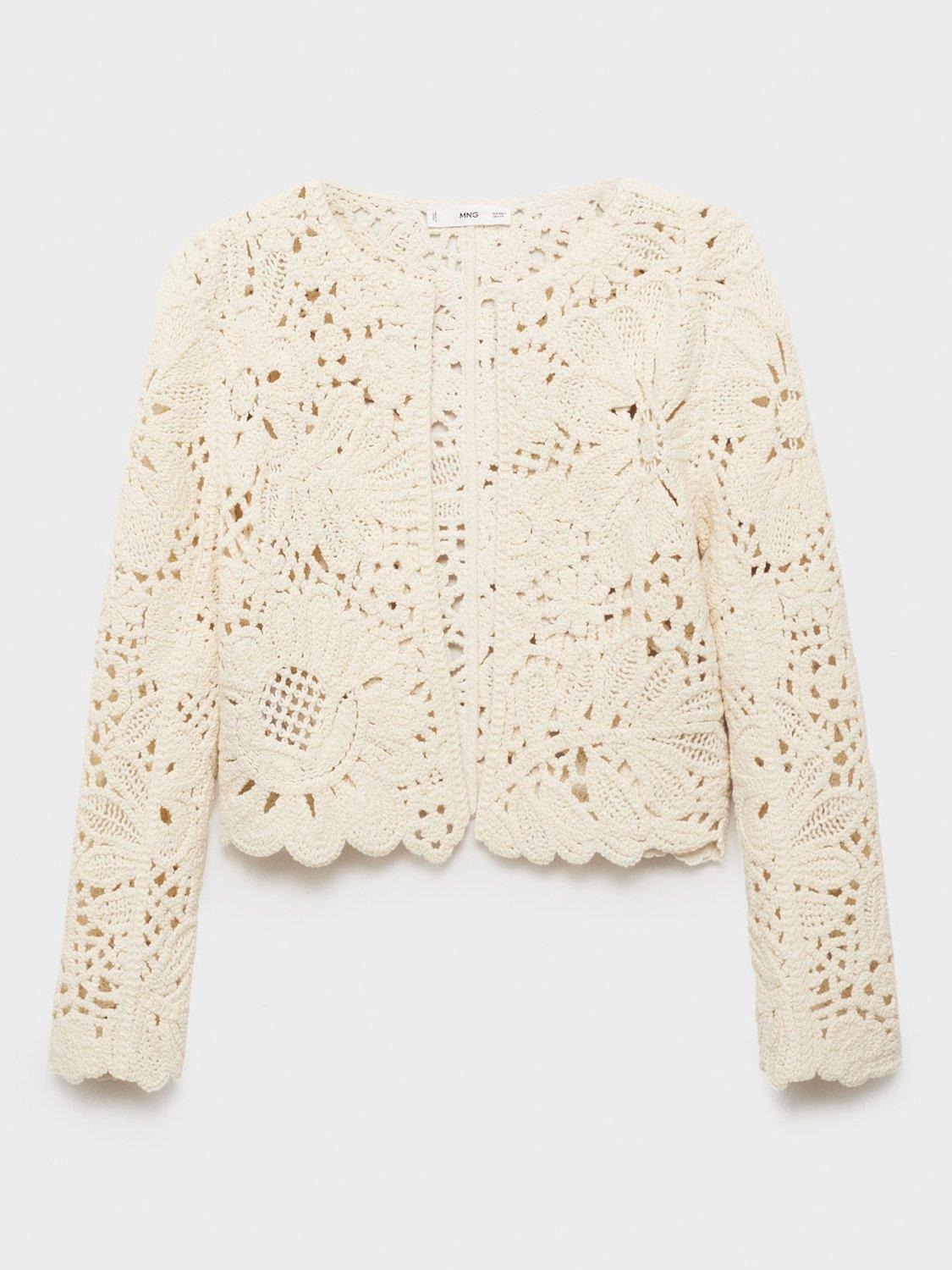 Product image 3 of 6, which shows Mango Isabel Cotton Blend Cropped Cardigan, Light Beige, L