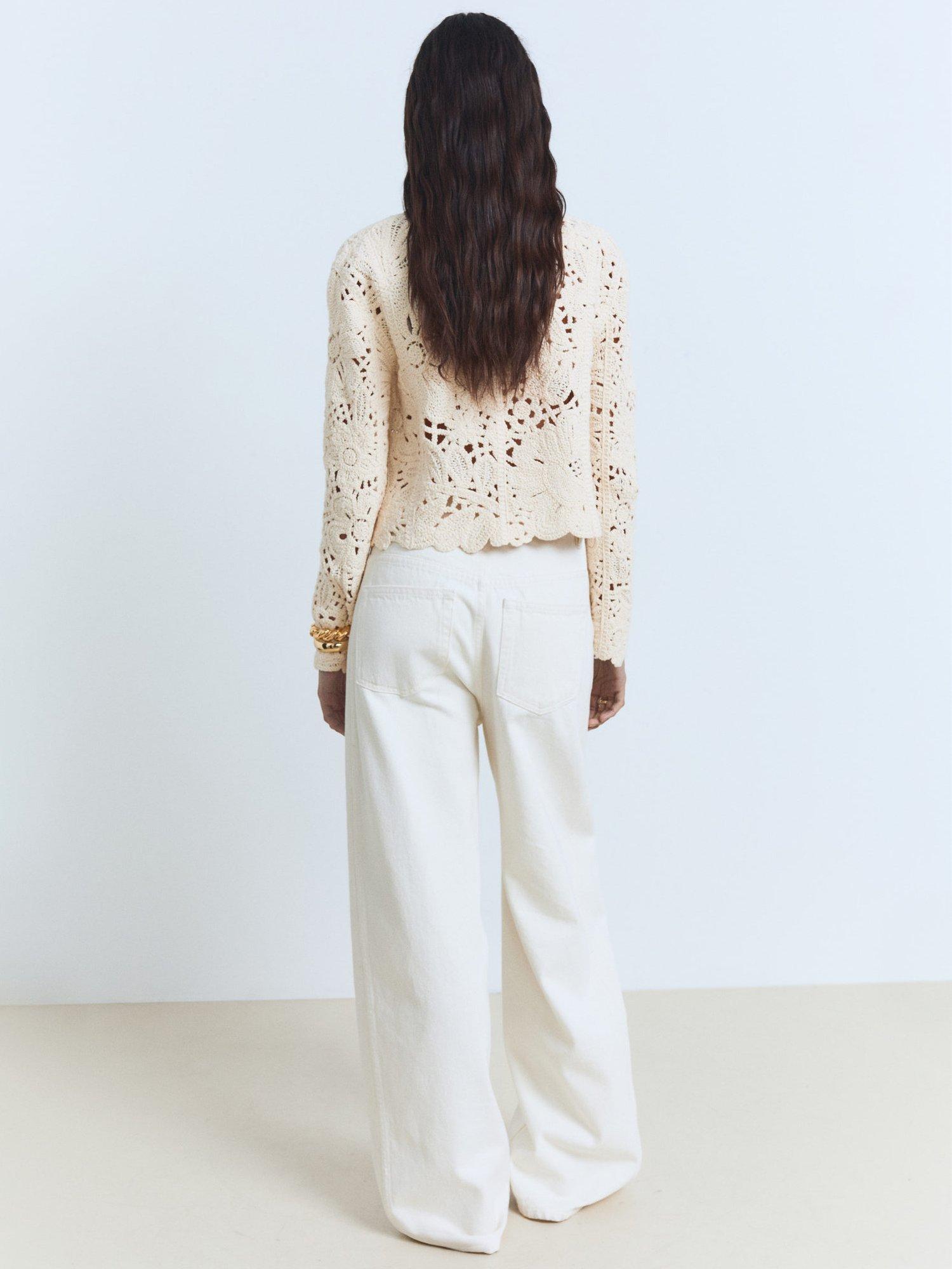 Product image 4 of 6, which shows Mango Isabel Cotton Blend Cropped Cardigan, Light Beige, L