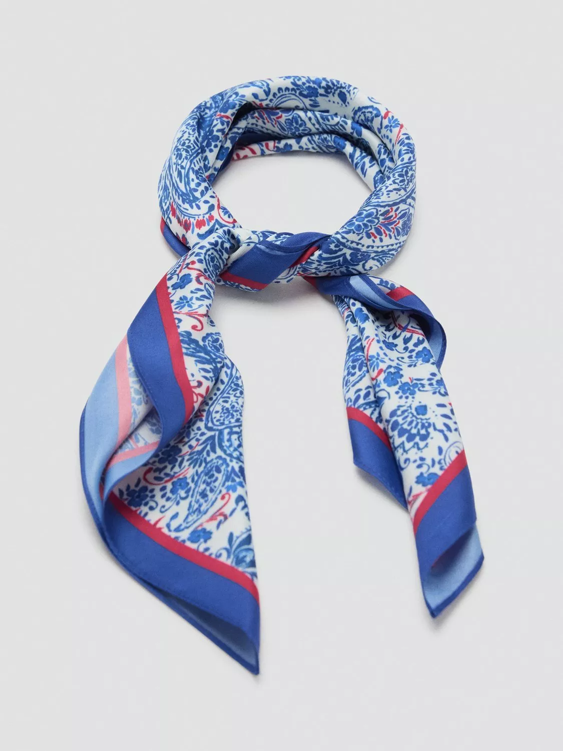 Mango Azulito Paisley Square Scarf, Medium Blue