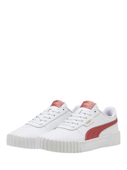 PUMA Carina 3.0 Leather Lace Up Trainers, White/Red - view 2, White/Red
