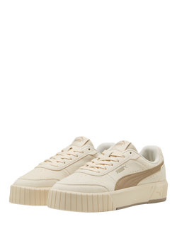 PUMA Carina Mia Suede Blend Lace Up Trainers, Beige - view 2, Beige