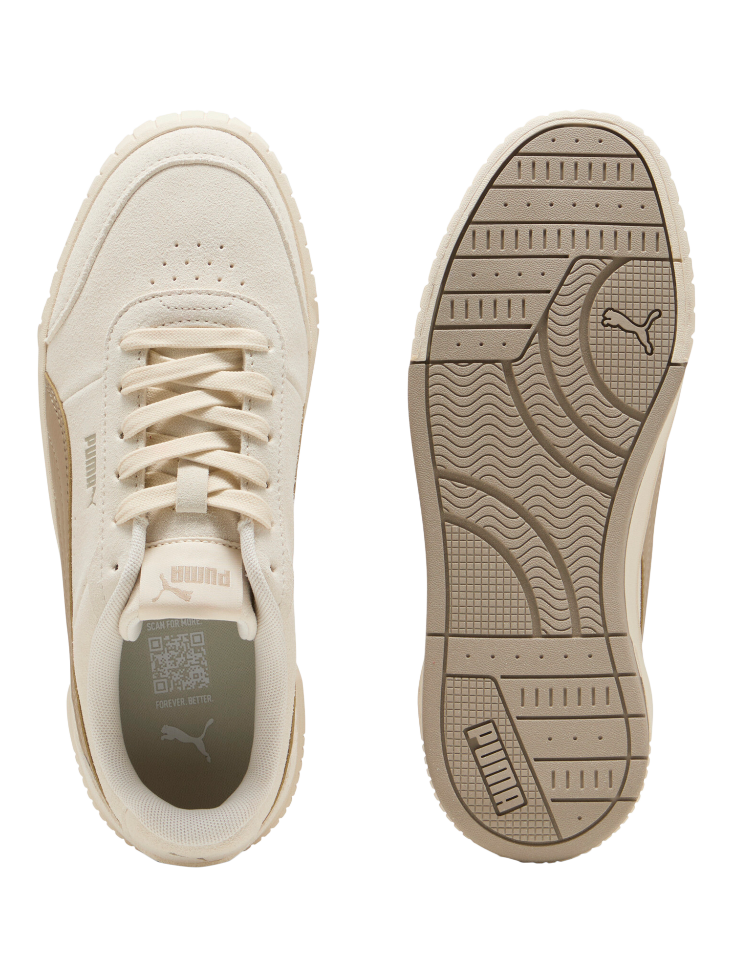 PUMA Carina Mia Suede Blend Lace Up Trainers, Beige
