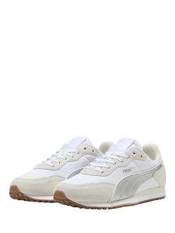 PUMA St. Miller Rose Suede Blend Lace Up Trainers, White/Off White/Silver - view 2, White/Off White/Silver