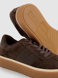 Reiss Lizzie Suede Low-Top Trainers, Chocolate - view 2, Chocolate