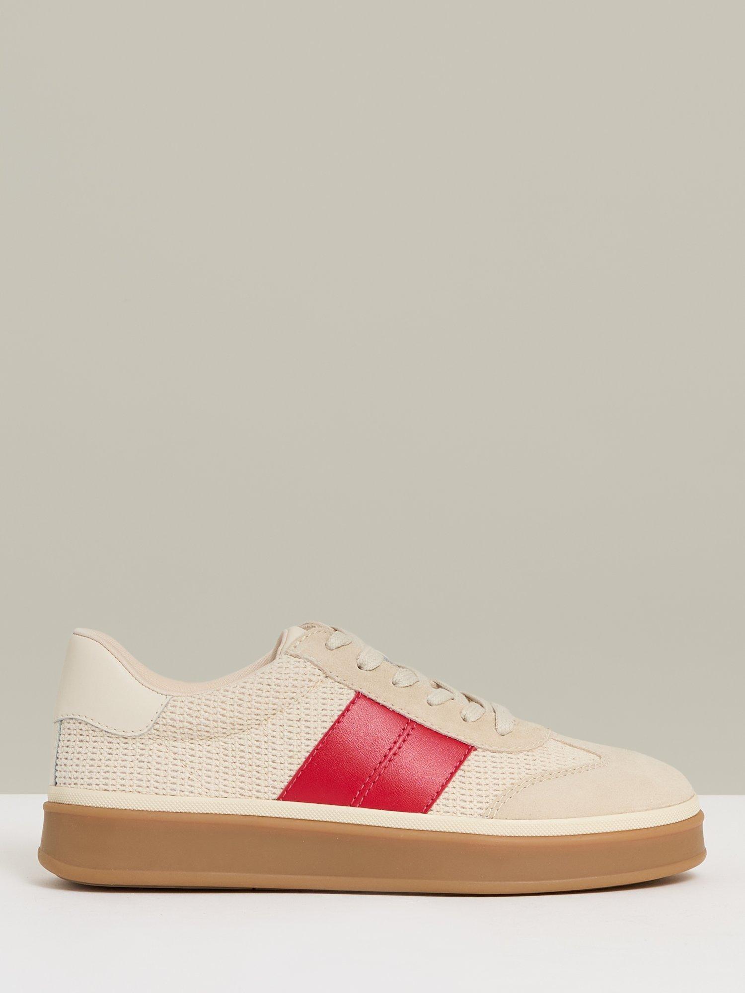 Product image 1 of 5, which shows Reiss Lizzie Woven Low-Top Trainers, Neutral, 4