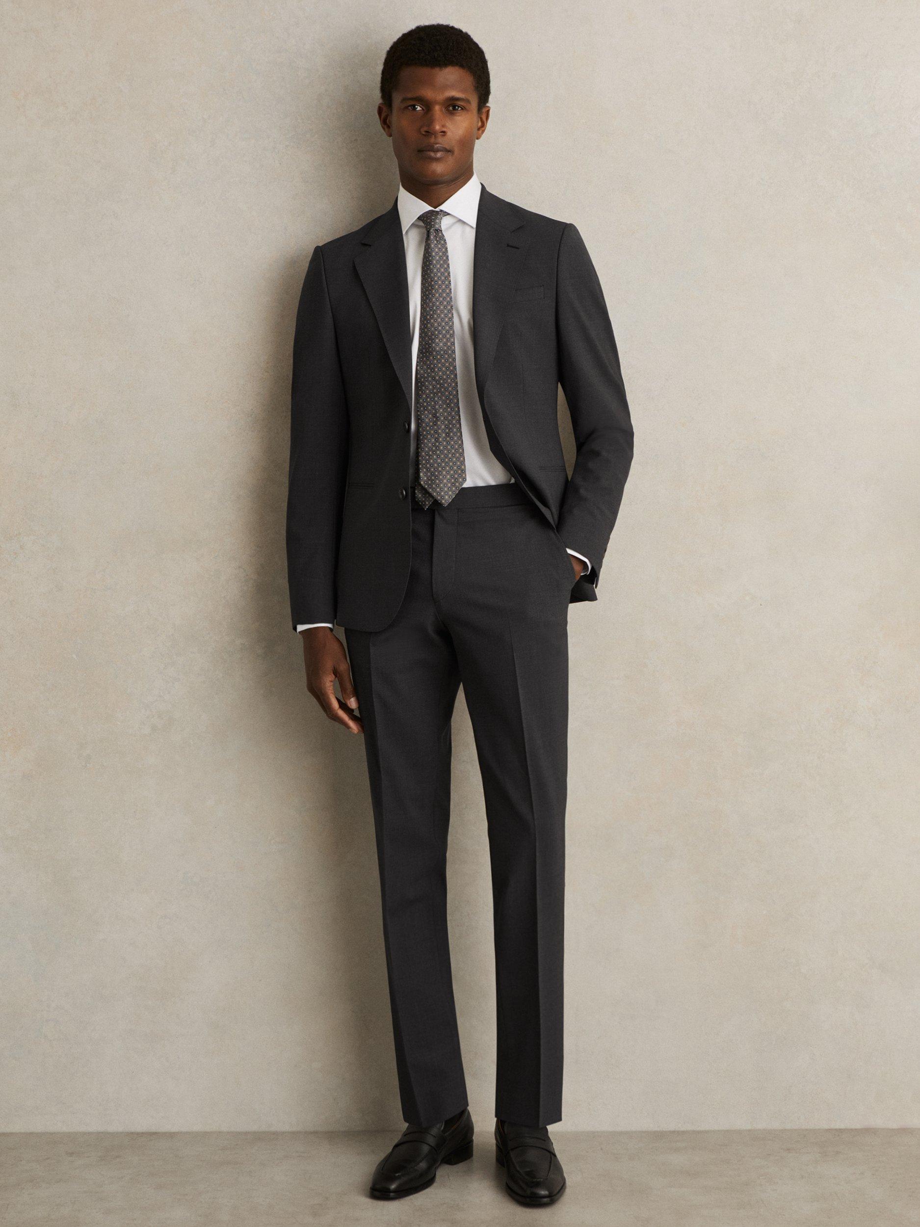 Product image 1 of 5, which shows Reiss Promise Wool Blend Slim Fit Suit Trousers, Mid Grey, 28R