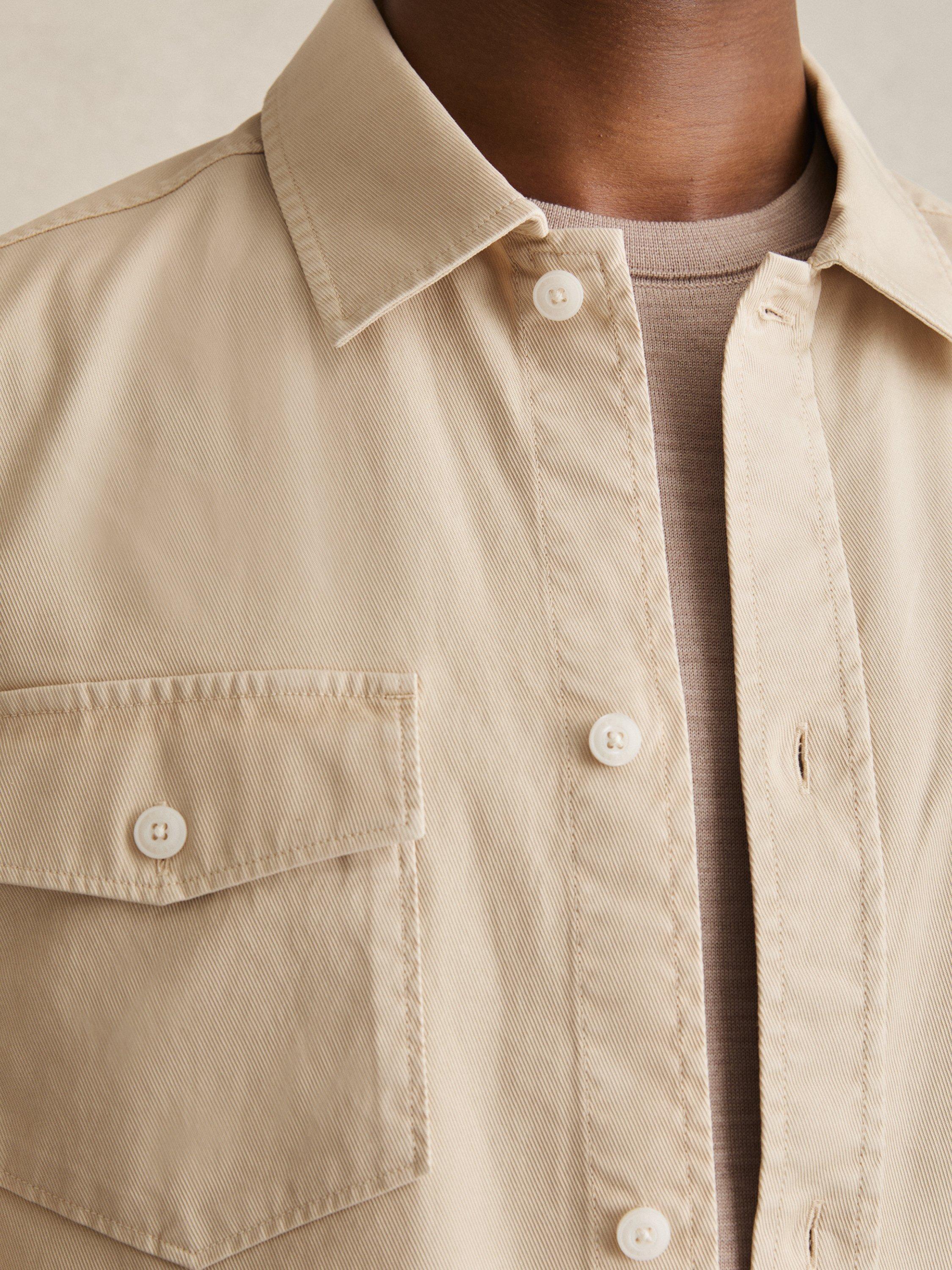 Product image 5 of 5, which shows Reiss Malaki Cotton Blend Regular Fit Overshirt, Stone, S