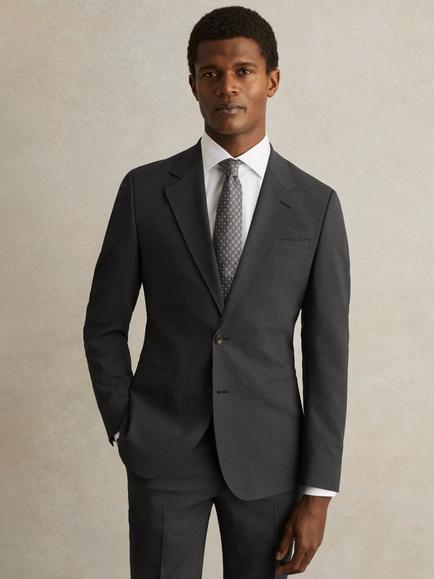 Reiss Promise Tailored Fit Wool Blend Suit Jacket, Mid Grey, Mid Grey