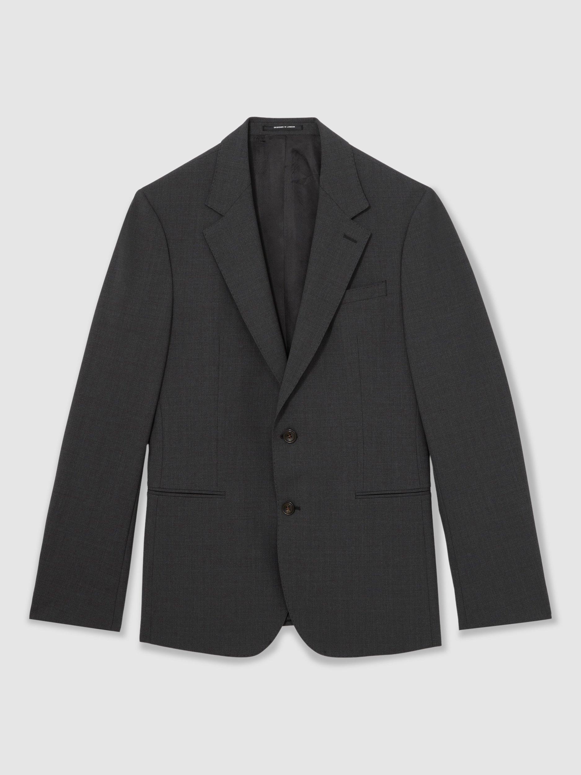 Product image 3 of 5, which shows Reiss Promise Tailored Fit Wool Blend Suit Jacket, Mid Grey, 34R