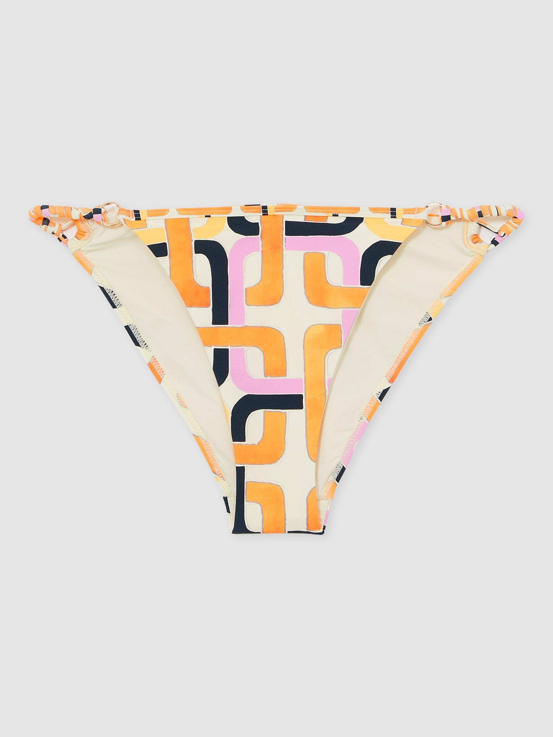 Product image 3 of 5, which shows Reiss Wynee Geometric Bikini Bottoms, Orange/Multi, 14