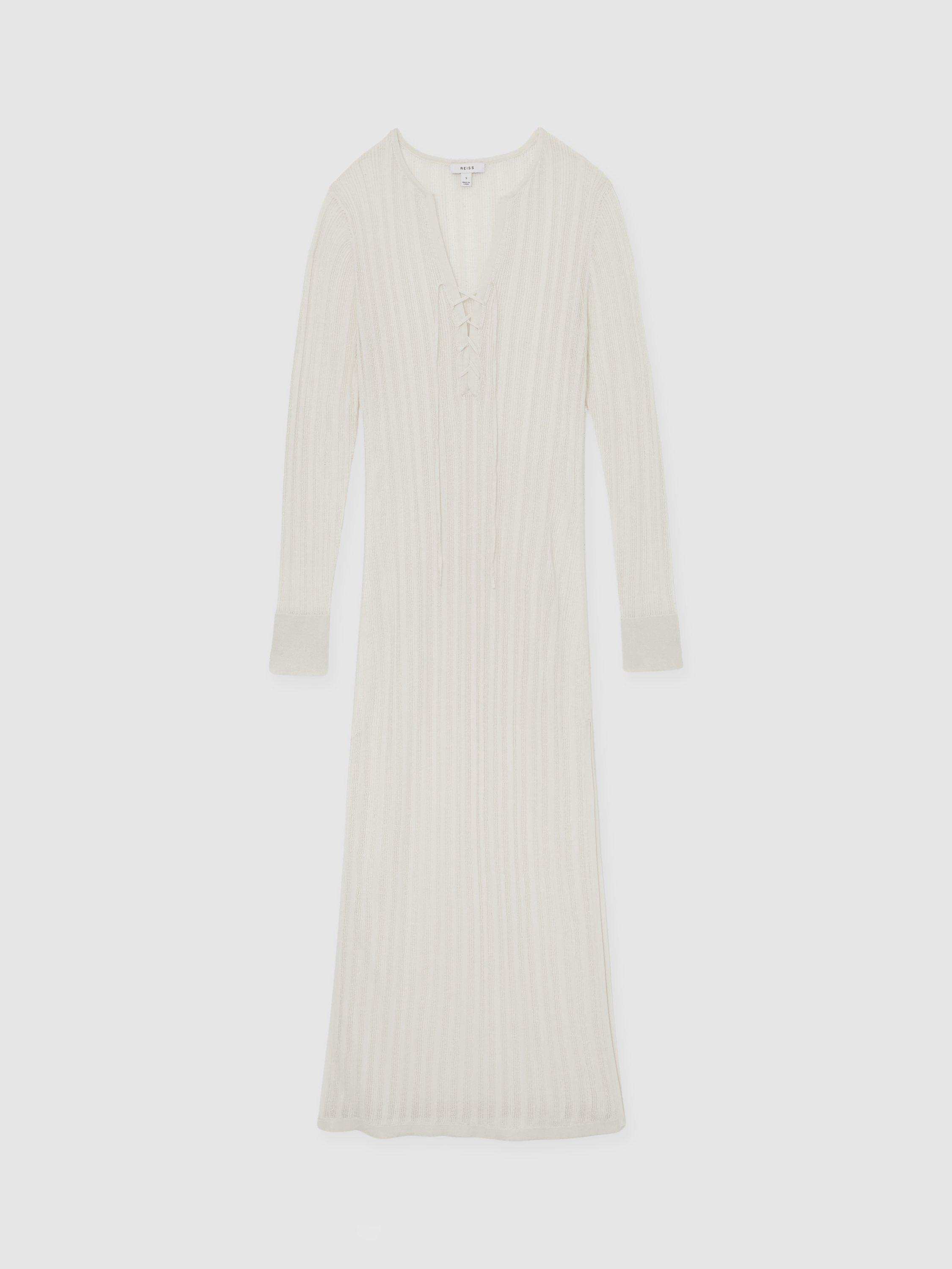 Product image 4 of 5, which shows Reiss Samantha Cotton Blend Kaftan, Cream, XS