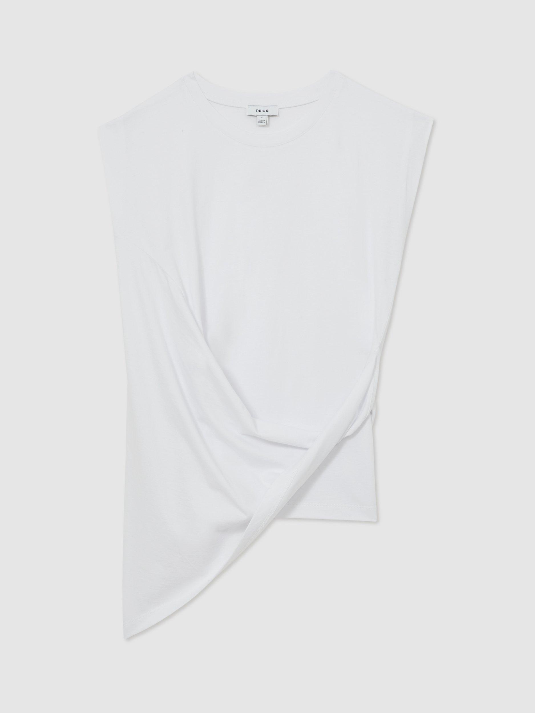 Product image 3 of 5, which shows Reiss Tilly Cotton Cap Sleeve Top, White, XS