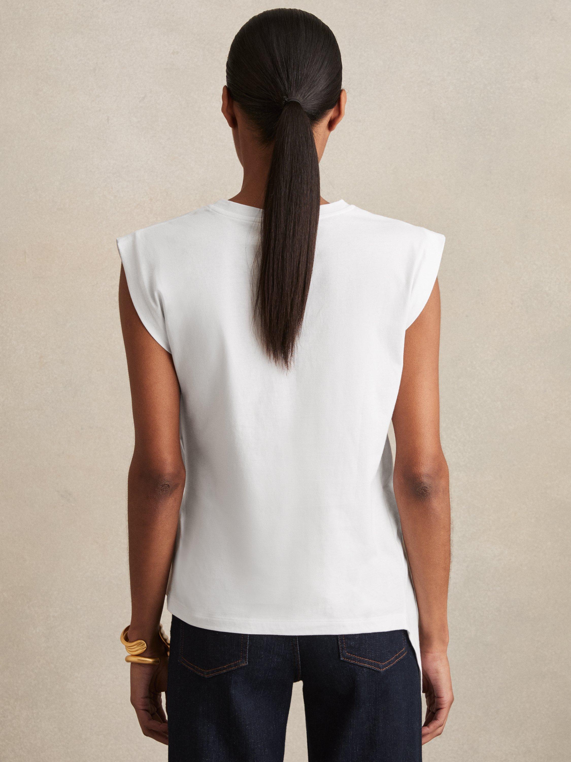 Product image 5 of 5, which shows Reiss Tilly Cotton Cap Sleeve Top, White, XS