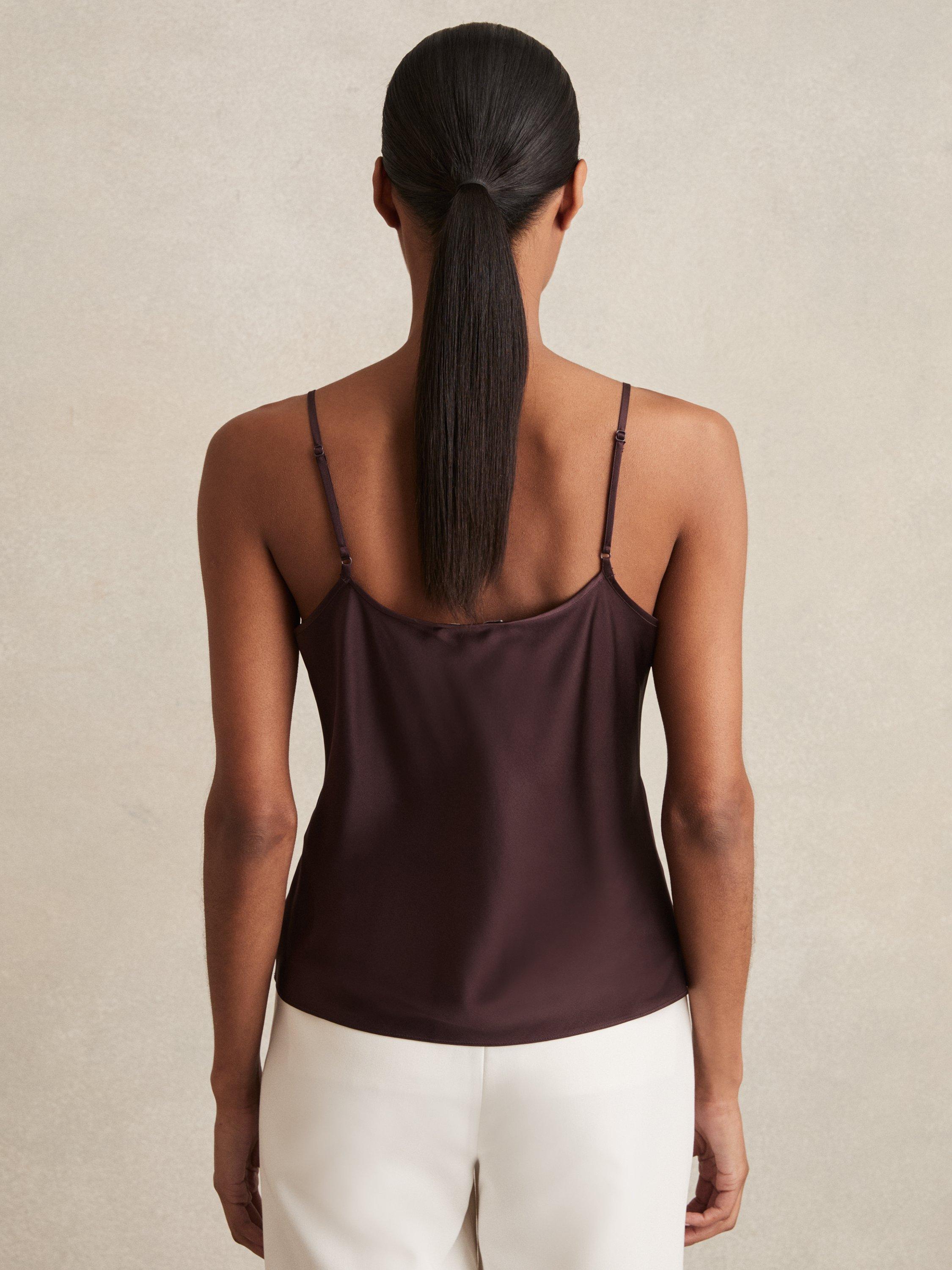 Product image 2 of 5, which shows Reiss Corey Sleeveless Silk Top, Burgundy, 6
