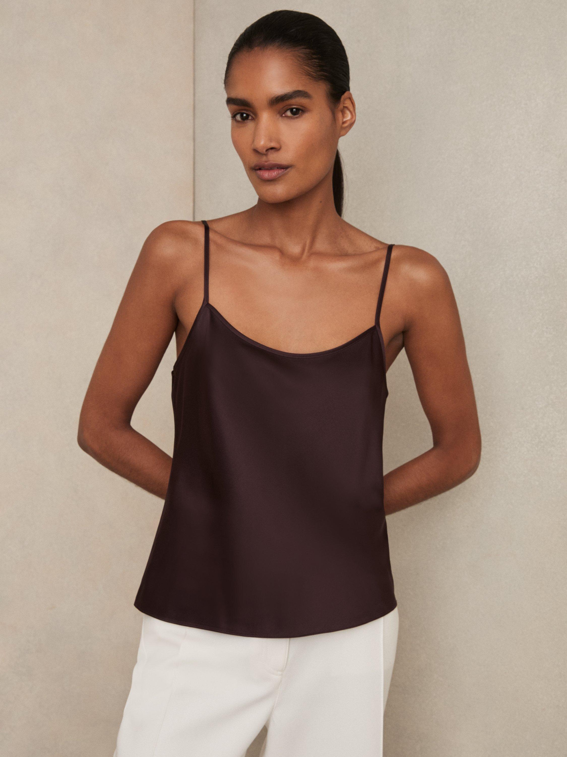Product image 4 of 5, which shows Reiss Corey Sleeveless Silk Top, Burgundy, 6