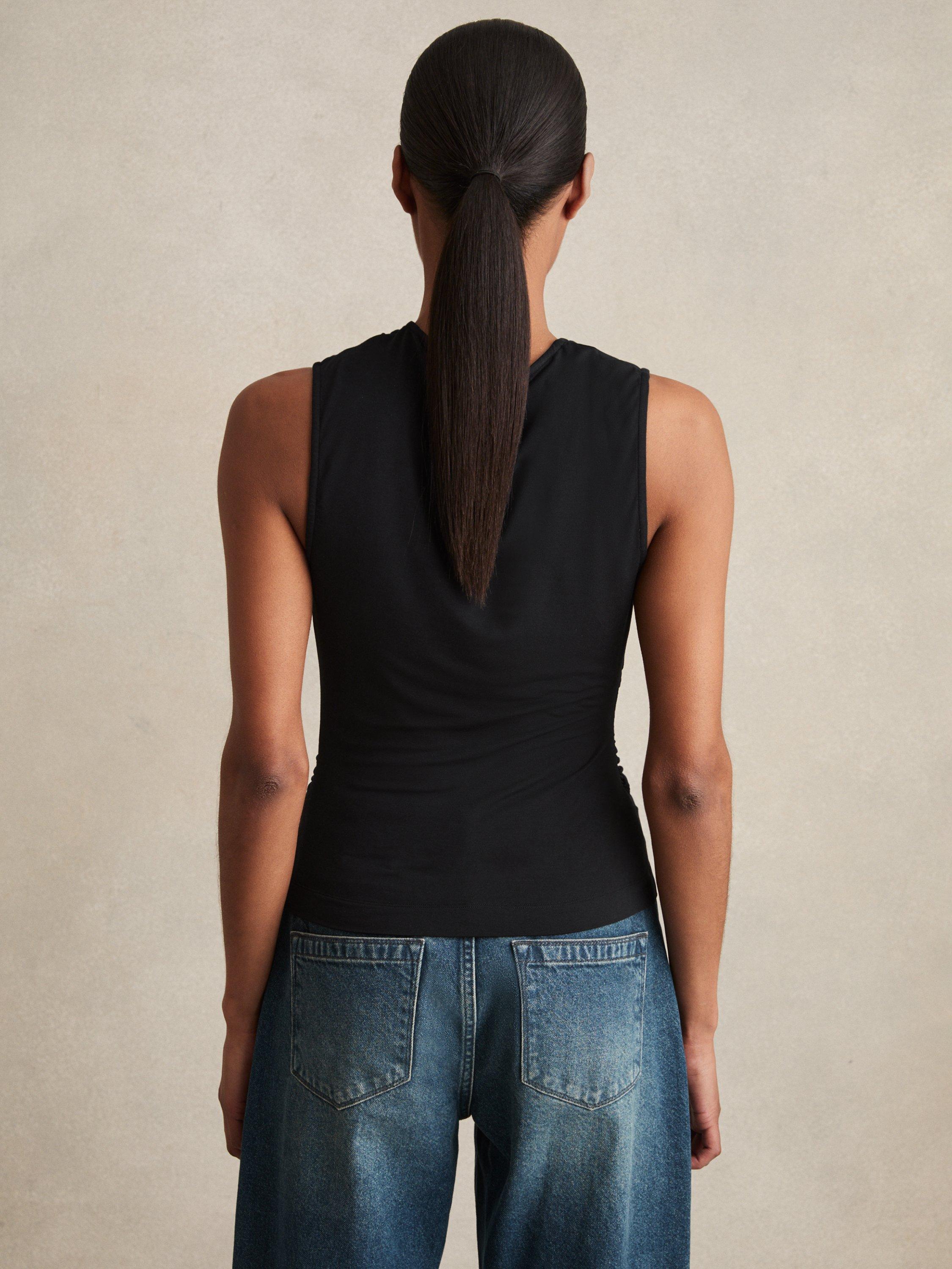Product image 2 of 5, which shows Reiss Dani Sleeveless Top, Black, XS