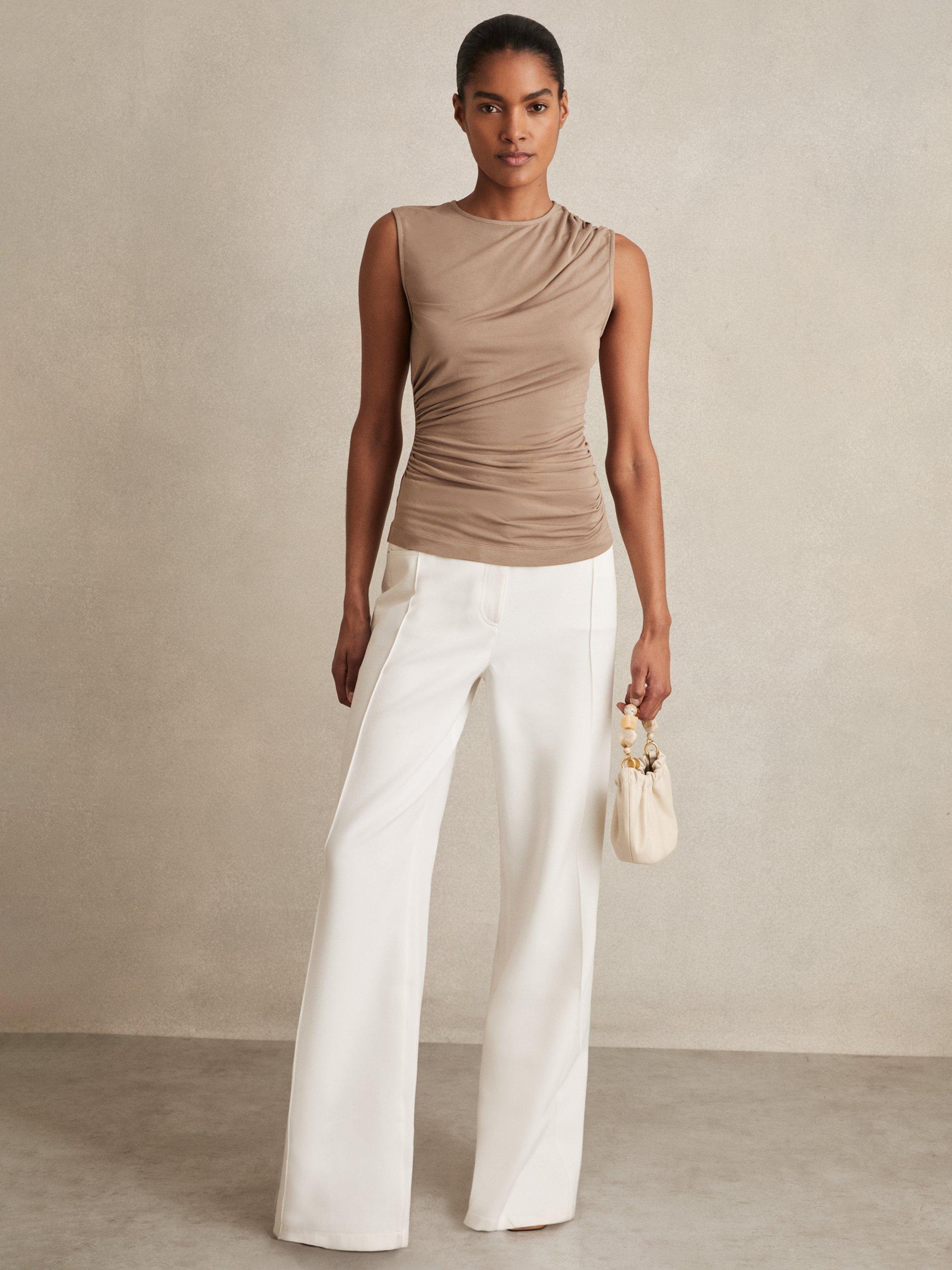Product image 1 of 5, which shows Reiss Dani Sleeveless Top, Mocha Brown, S