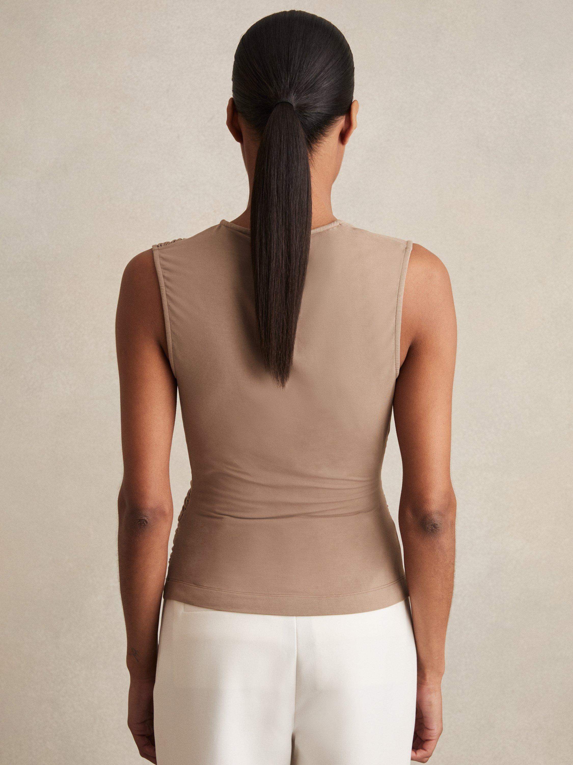 Product image 2 of 5, which shows Reiss Dani Sleeveless Top, Mocha Brown, S