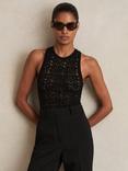 Reiss Tia Lace Bodysuit, Black