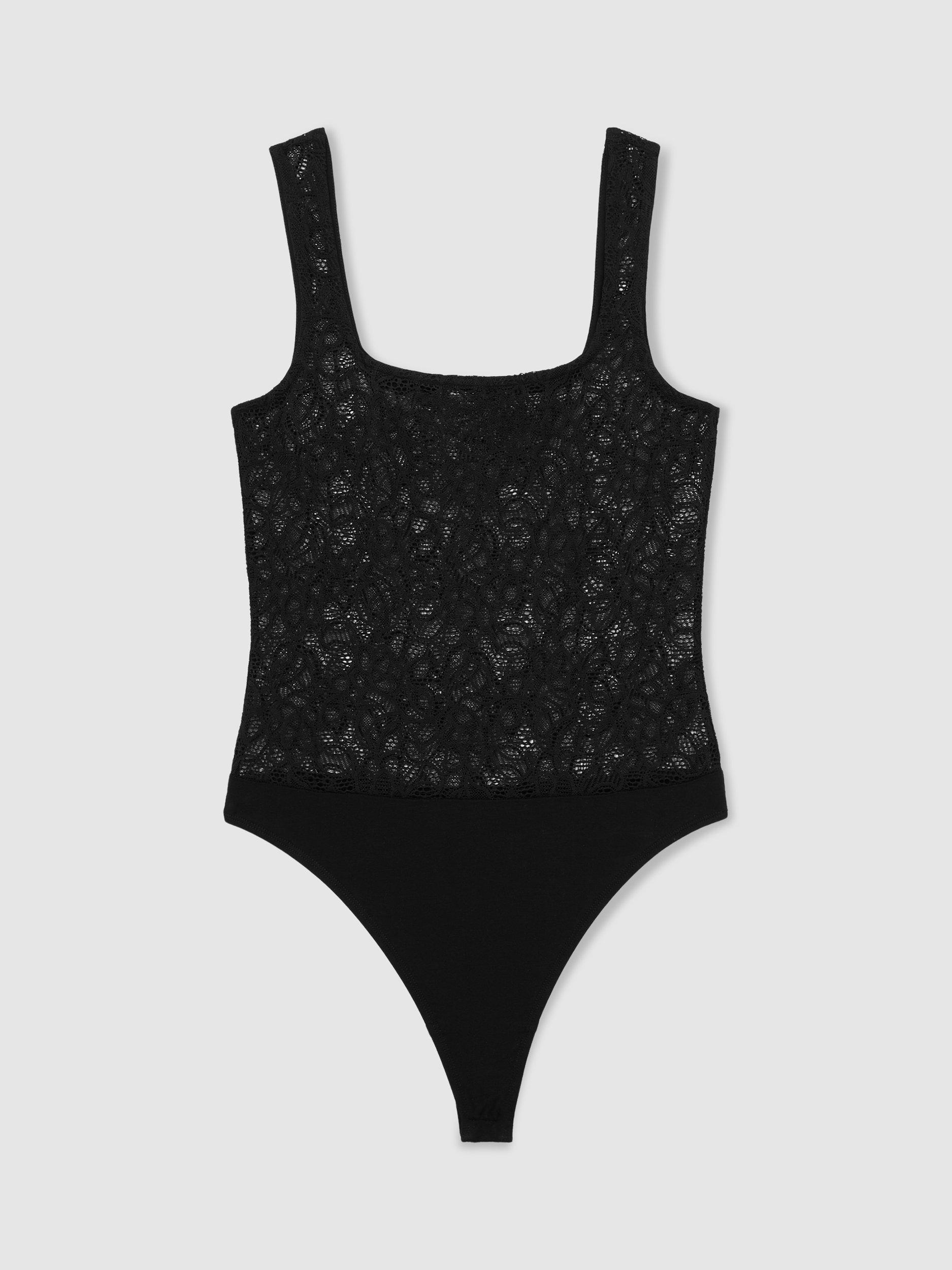Product image 3 of 5, which shows Reiss Tia Lace Bodysuit, Black, 8