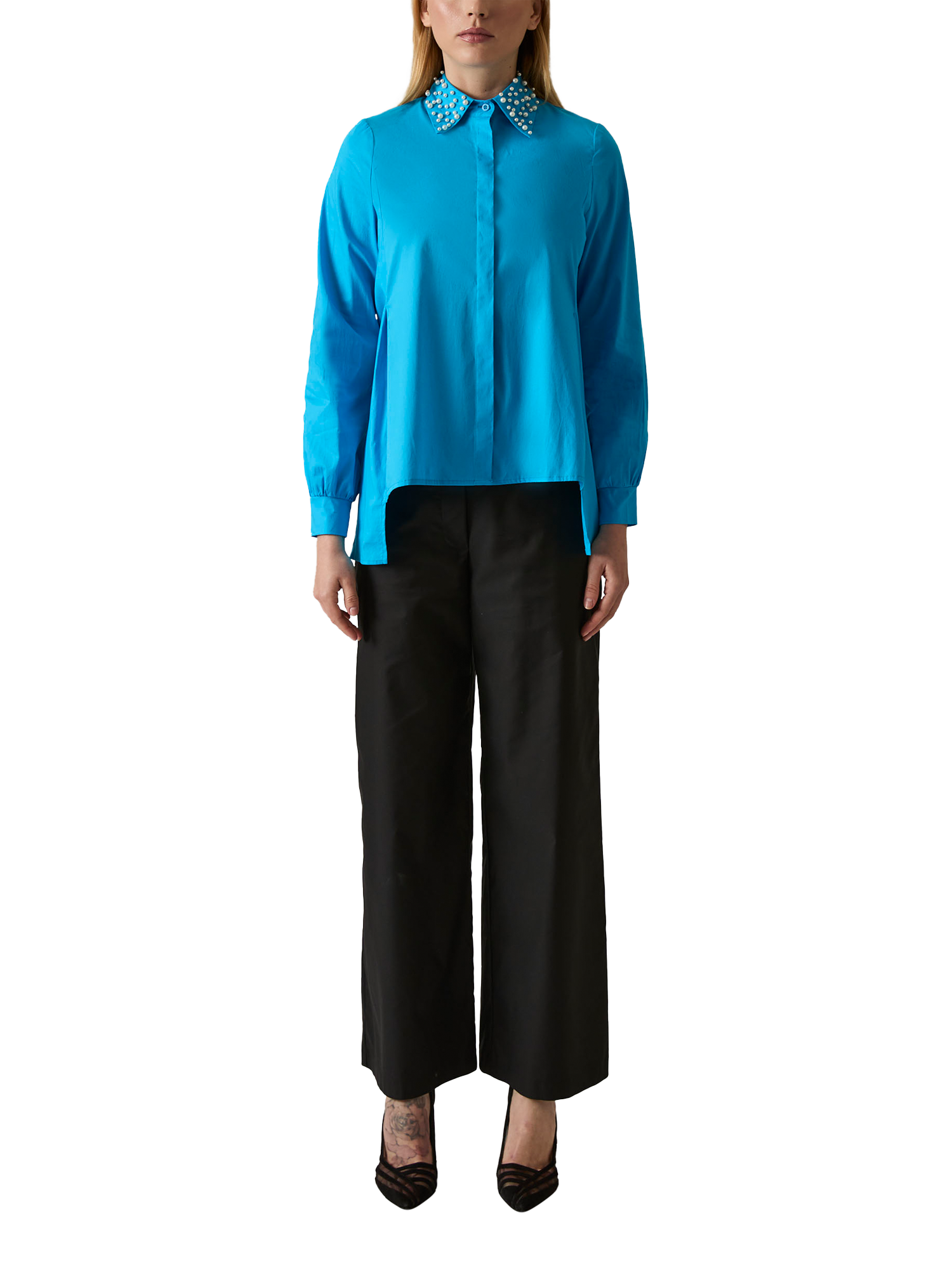 Product image 1 of 7, which shows James Lakeland Pearl Collar Long Sleeve Shirt, Turqouise, 8