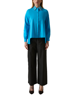 James Lakeland Pearl Collar Long Sleeve Shirt, Turqouise