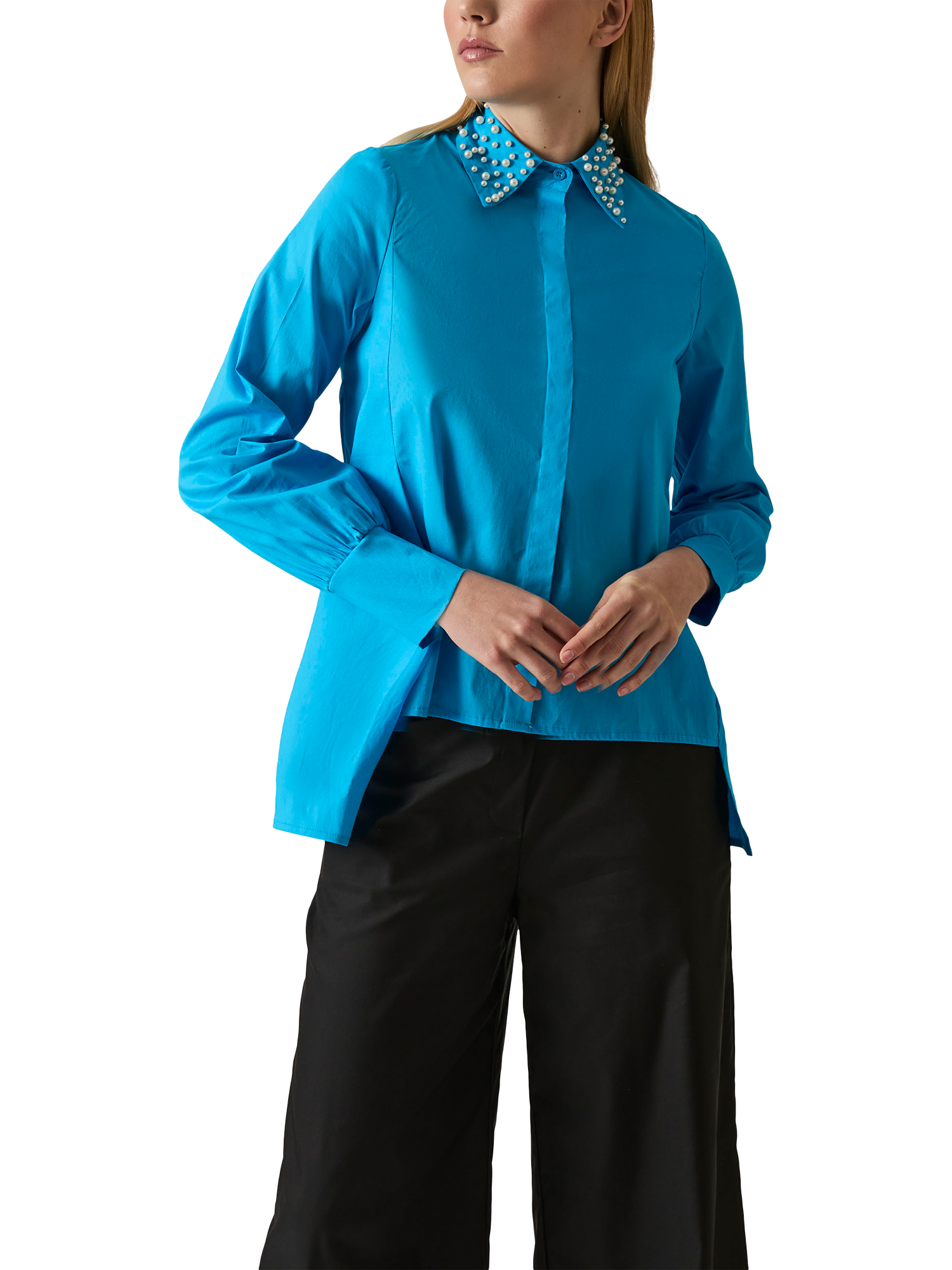 Product image 3 of 7, which shows James Lakeland Pearl Collar Long Sleeve Shirt, Turqouise, 8