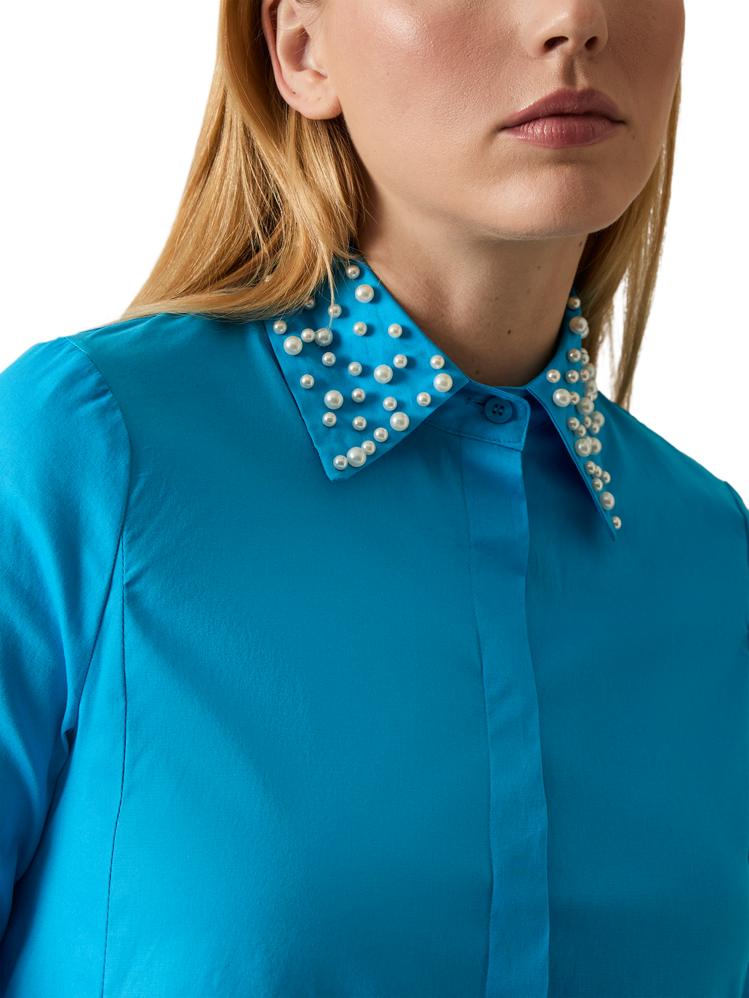 Product image 4 of 7, which shows James Lakeland Pearl Collar Long Sleeve Shirt, Turqouise, 8