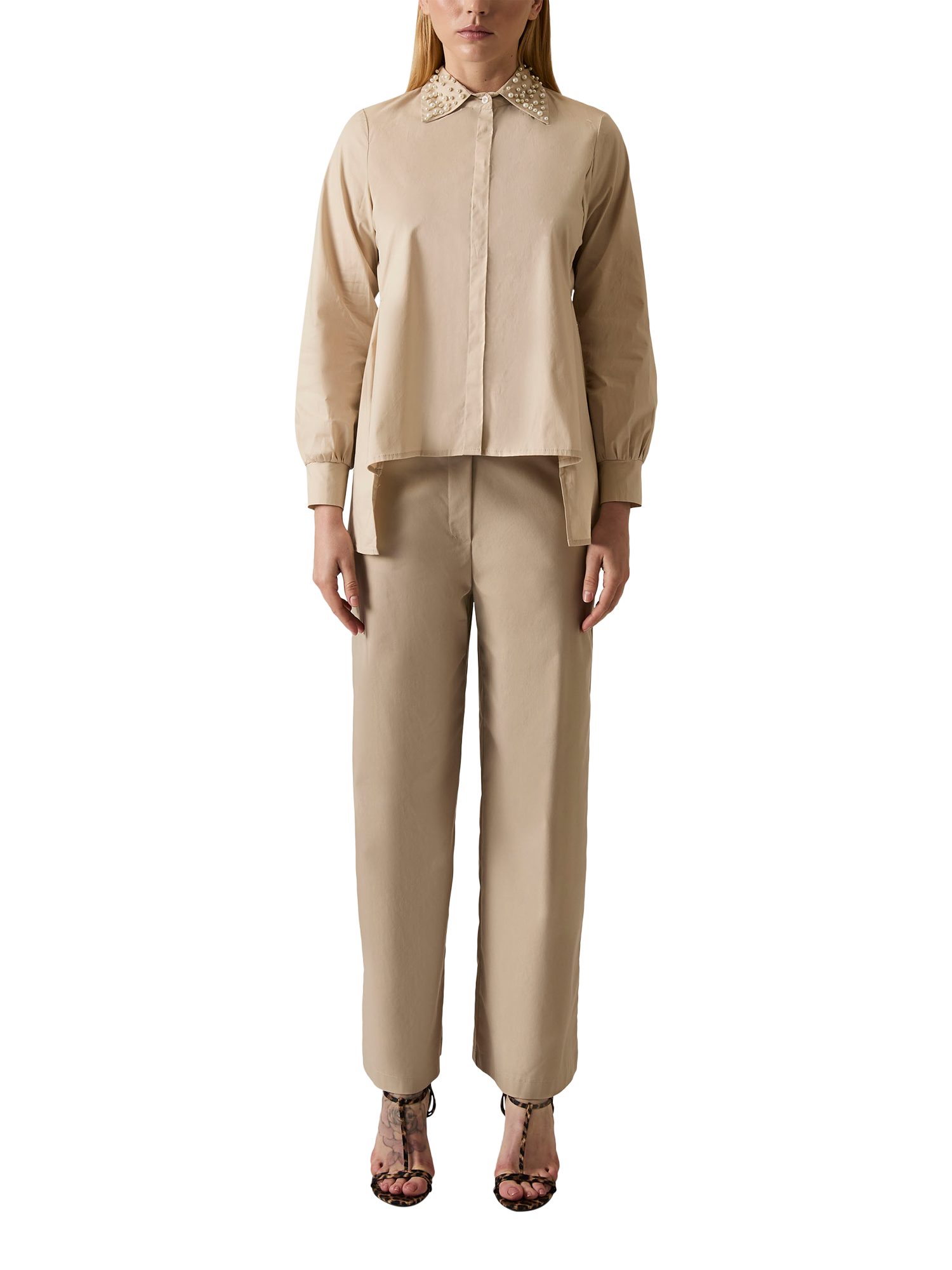 Product image 1 of 7, which shows James Lakeland Pearl Collar Long Sleeve Shirt, Beige, 8