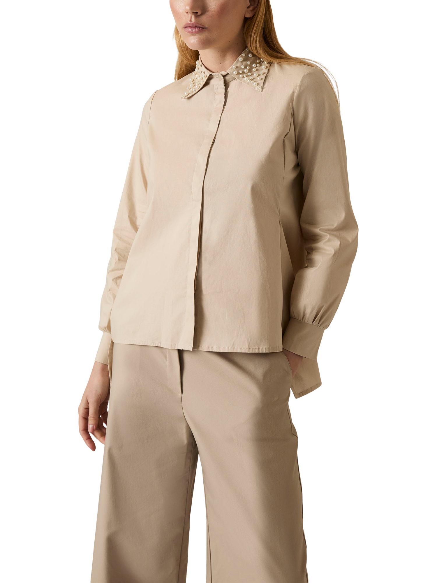 Product image 3 of 7, which shows James Lakeland Pearl Collar Long Sleeve Shirt, Beige, 8