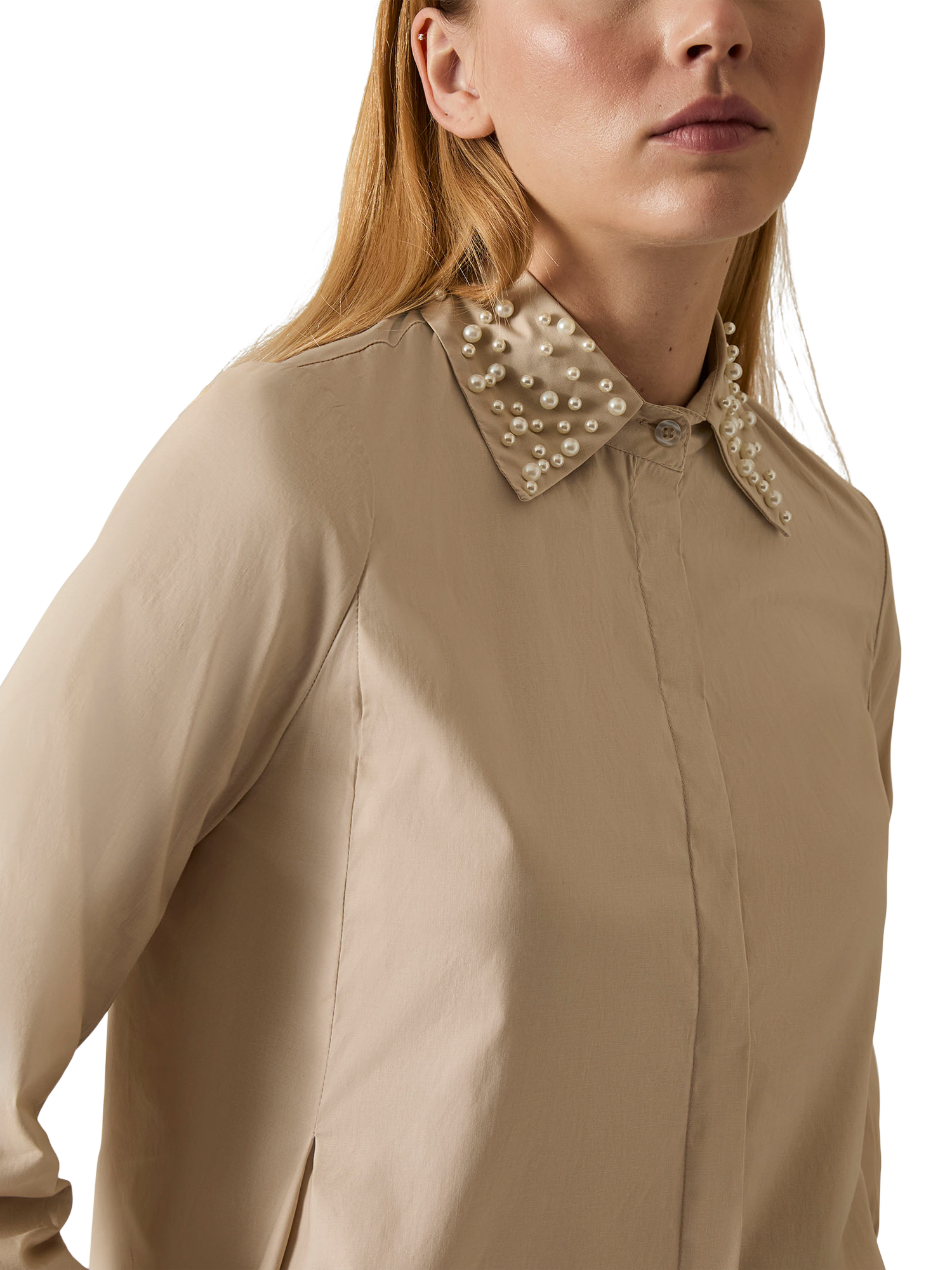 Product image 4 of 7, which shows James Lakeland Pearl Collar Long Sleeve Shirt, Beige, 8