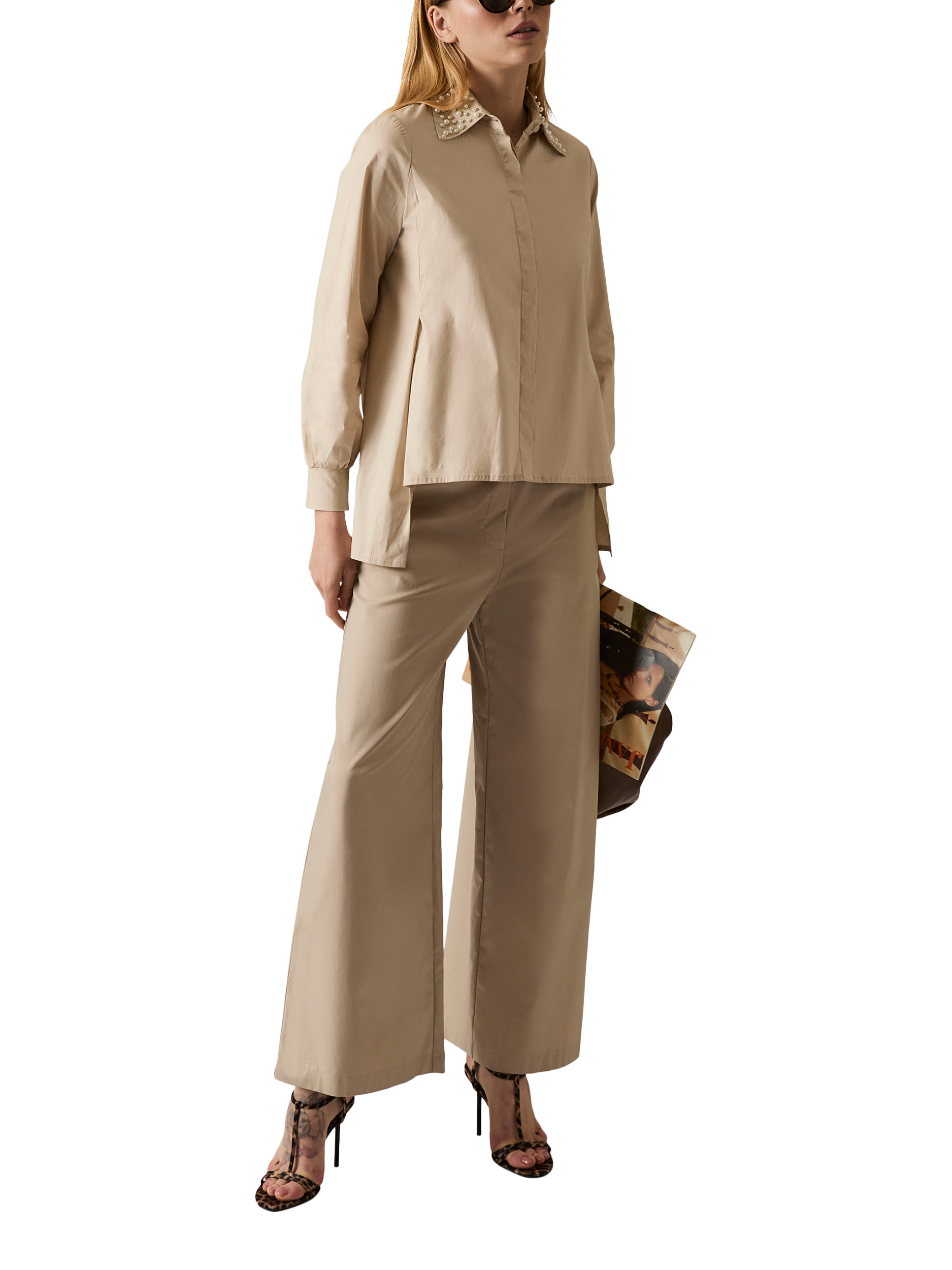 Product image 6 of 7, which shows James Lakeland Pearl Collar Long Sleeve Shirt, Beige, 8