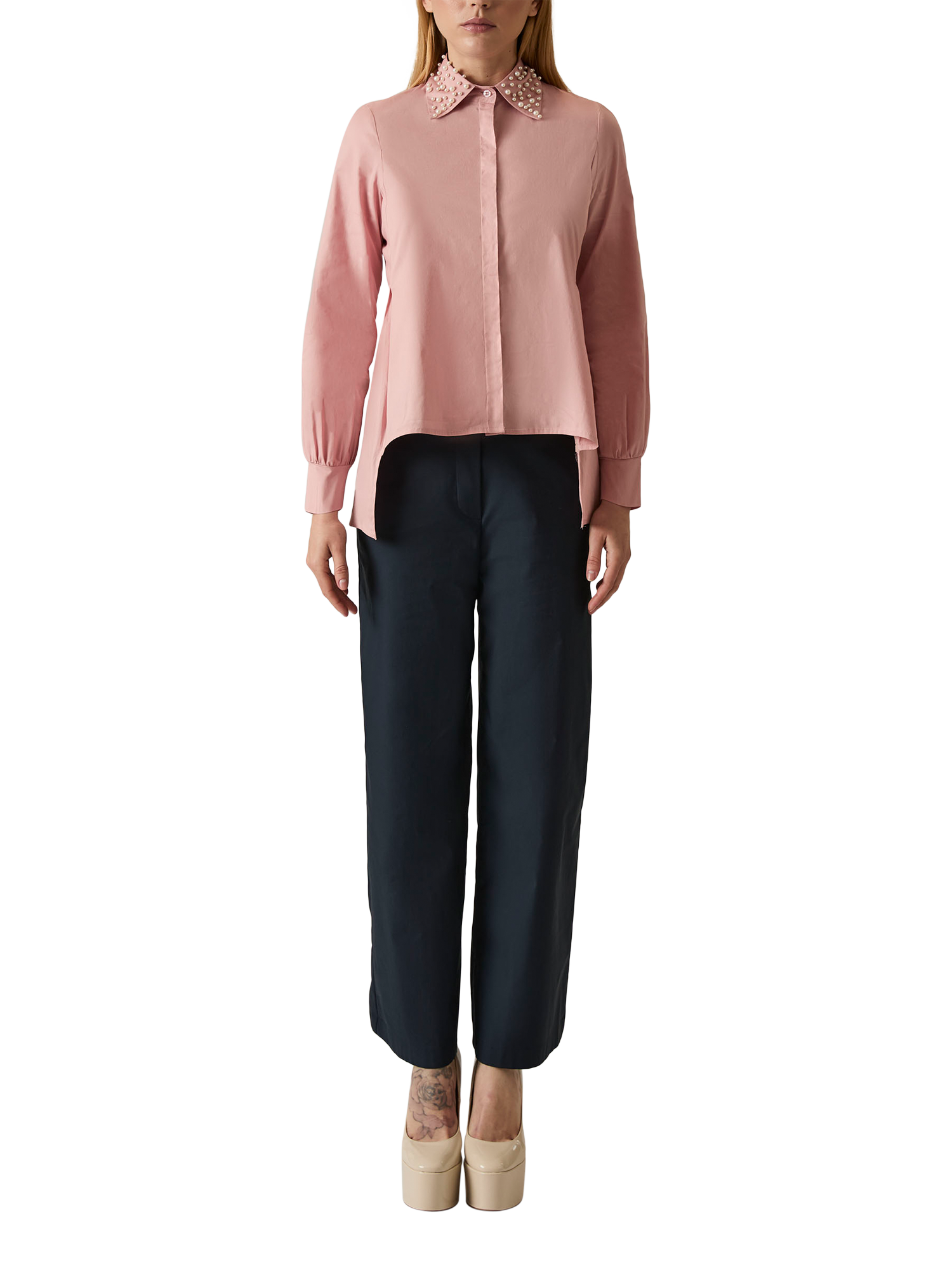 Product image 1 of 7, which shows James Lakeland Pearl Collar Long Sleeve Shirt, Pale Pink, 8
