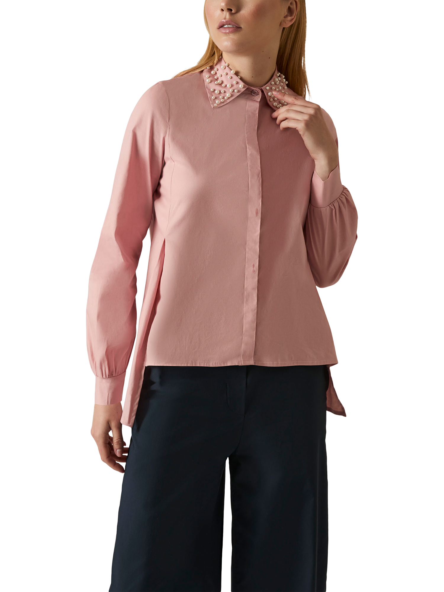 Product image 3 of 7, which shows James Lakeland Pearl Collar Long Sleeve Shirt, Pale Pink, 8