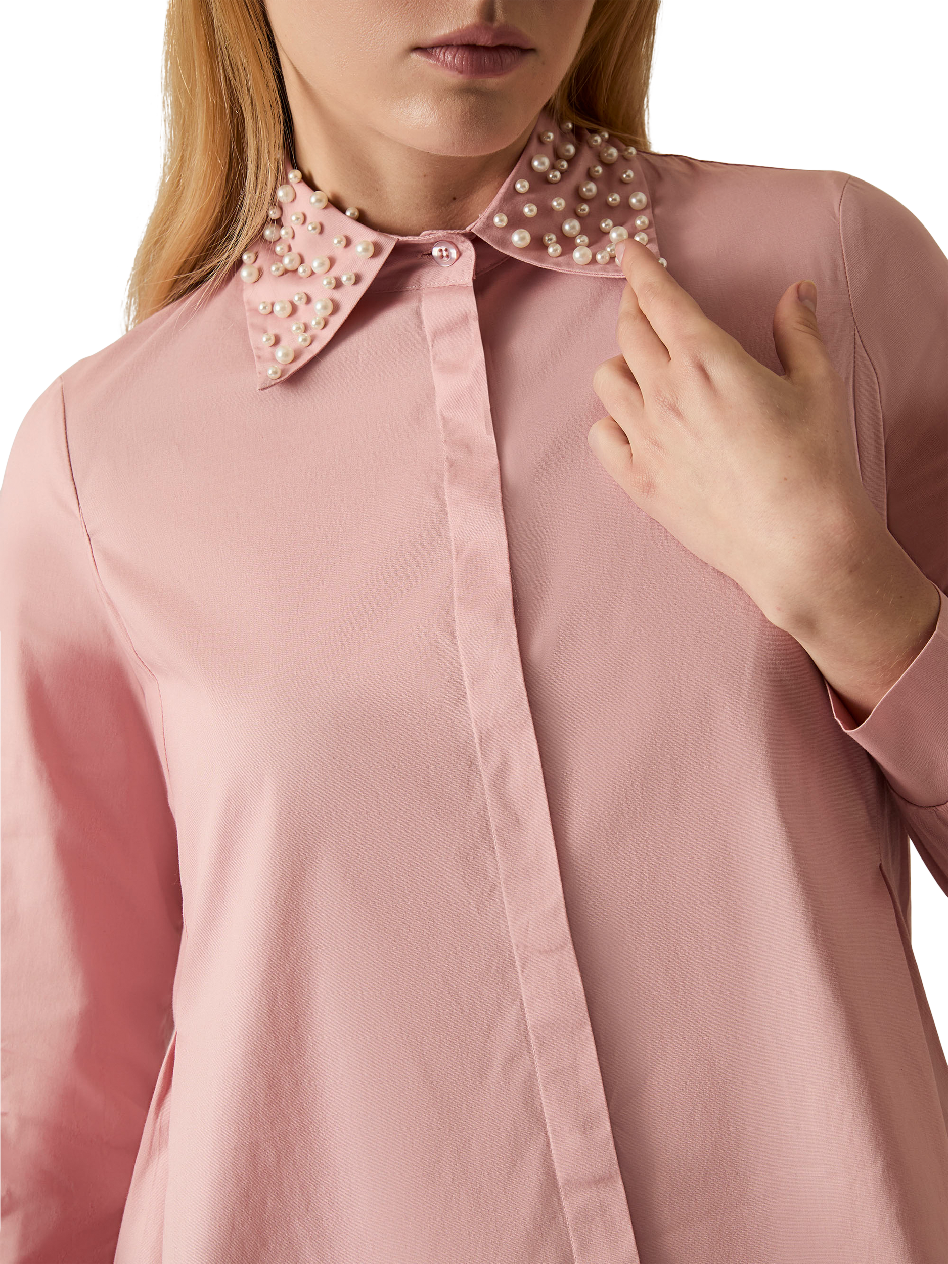 Product image 4 of 7, which shows James Lakeland Pearl Collar Long Sleeve Shirt, Pale Pink, 8