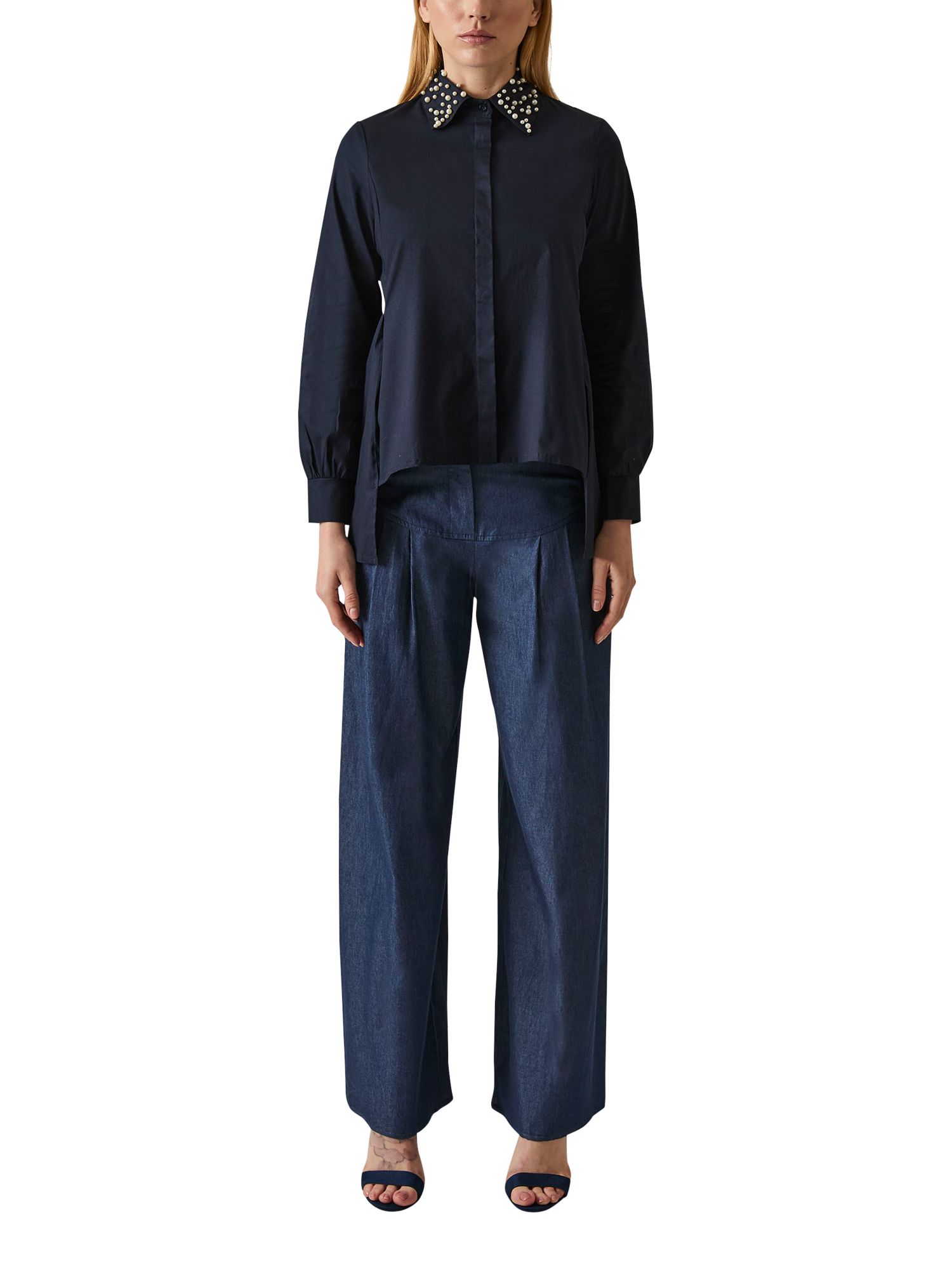 Product image 1 of 7, which shows James Lakeland Pearl Collar Long Sleeve Shirt, Navy, 8