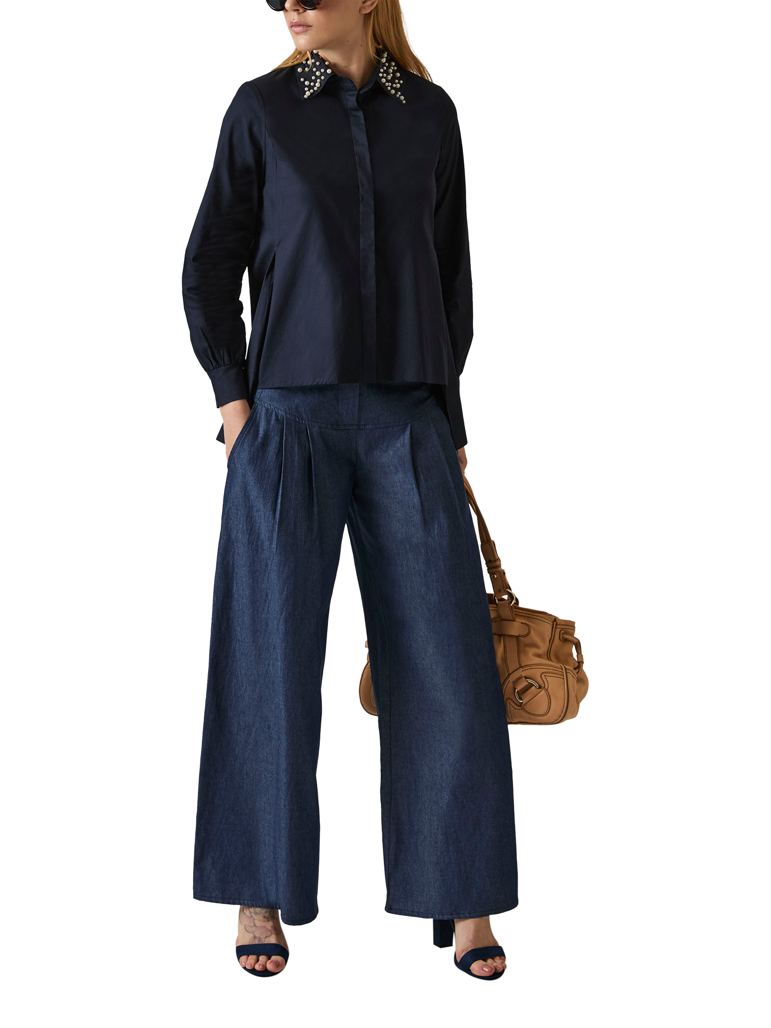 Product image 6 of 7, which shows James Lakeland Pearl Collar Long Sleeve Shirt, Navy, 8