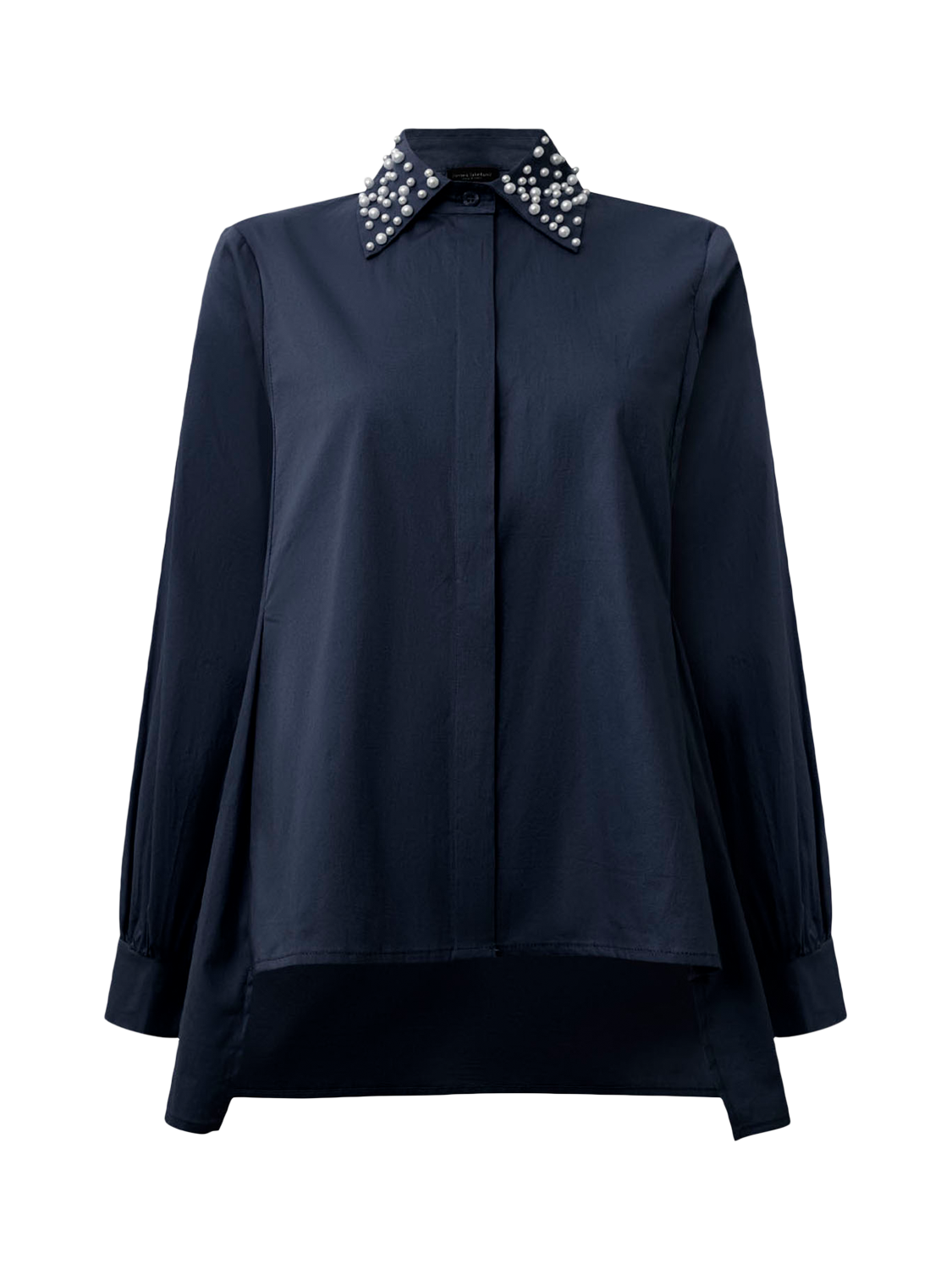 Product image 7 of 7, which shows James Lakeland Pearl Collar Long Sleeve Shirt, Navy, 8