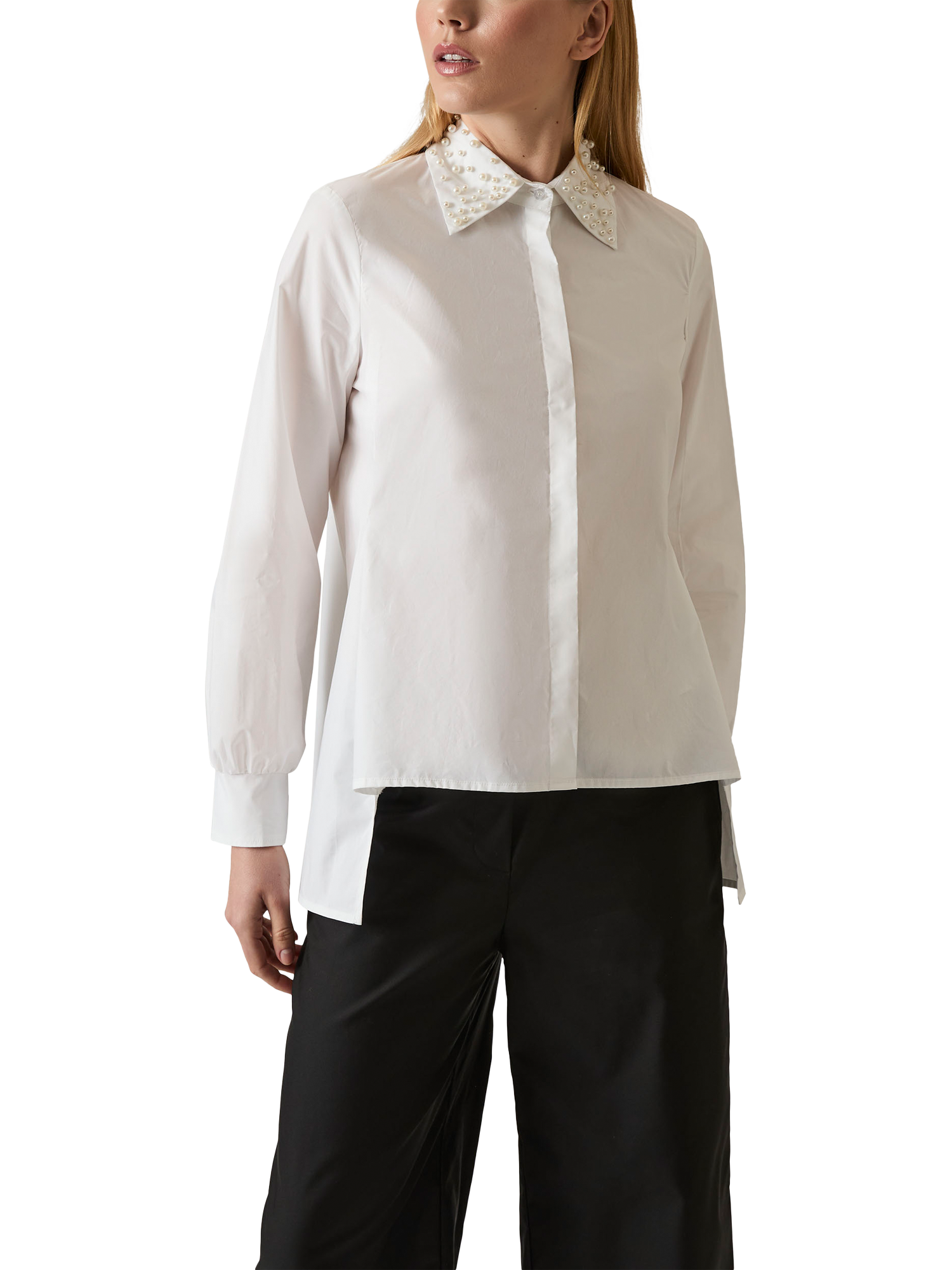 Product image 3 of 7, which shows James Lakeland Pearl Collar Long Sleeve Shirt, White, 8
