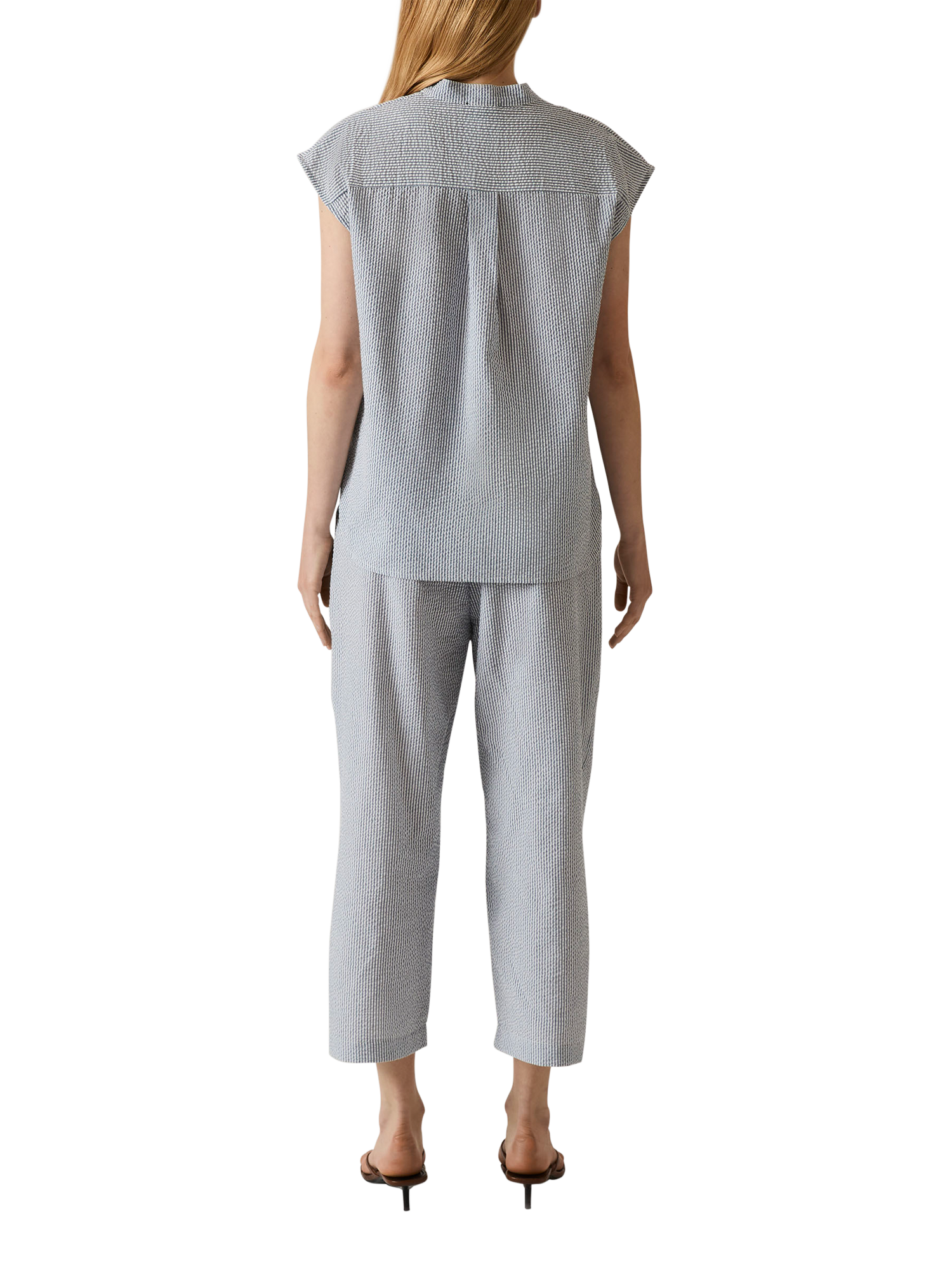 Product image 2 of 6, which shows James Lakeland Fine Stripe V-Neck Top, Navy/White, 8