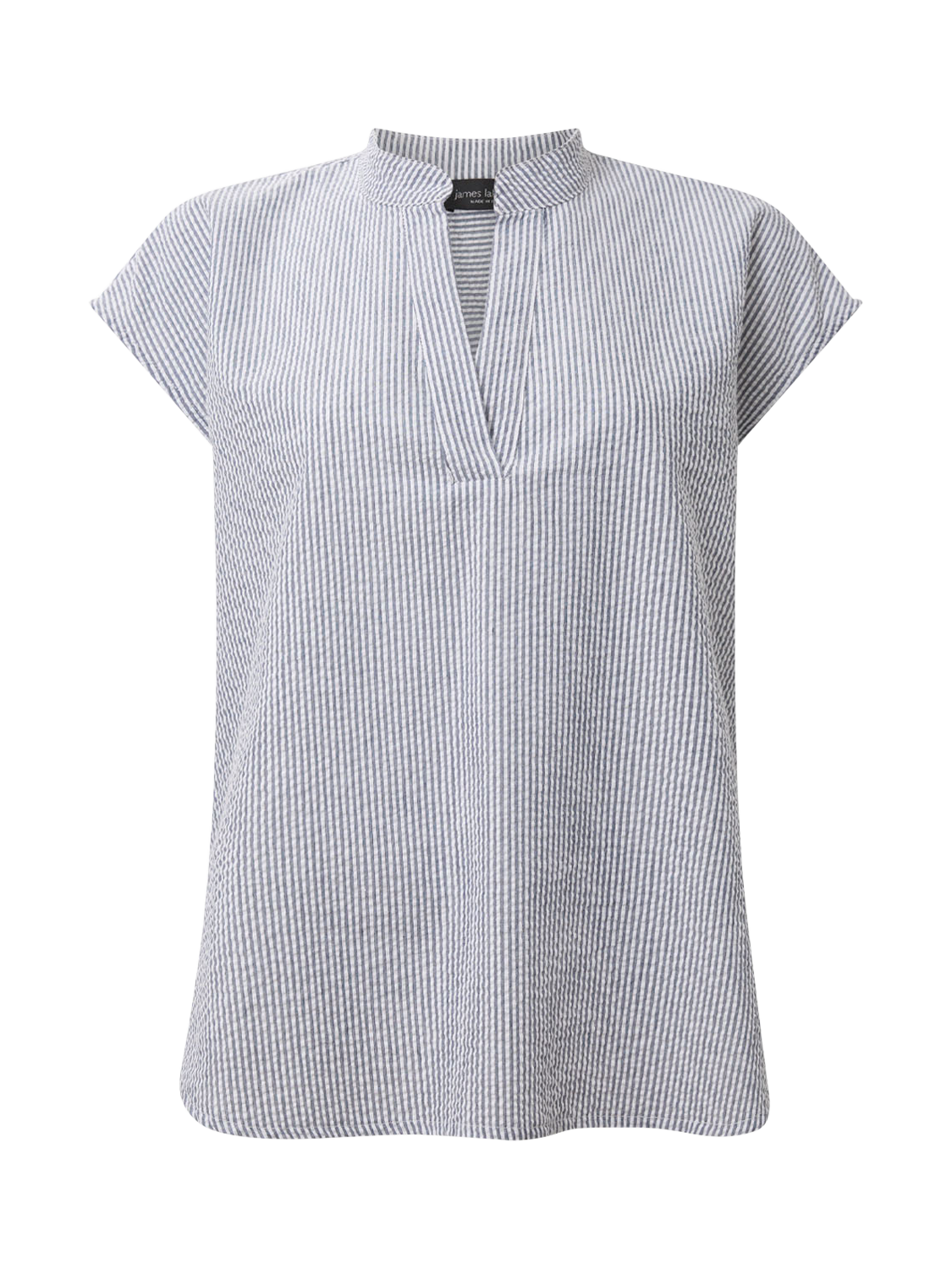 Product image 6 of 6, which shows James Lakeland Fine Stripe V-Neck Top, Navy/White, 8