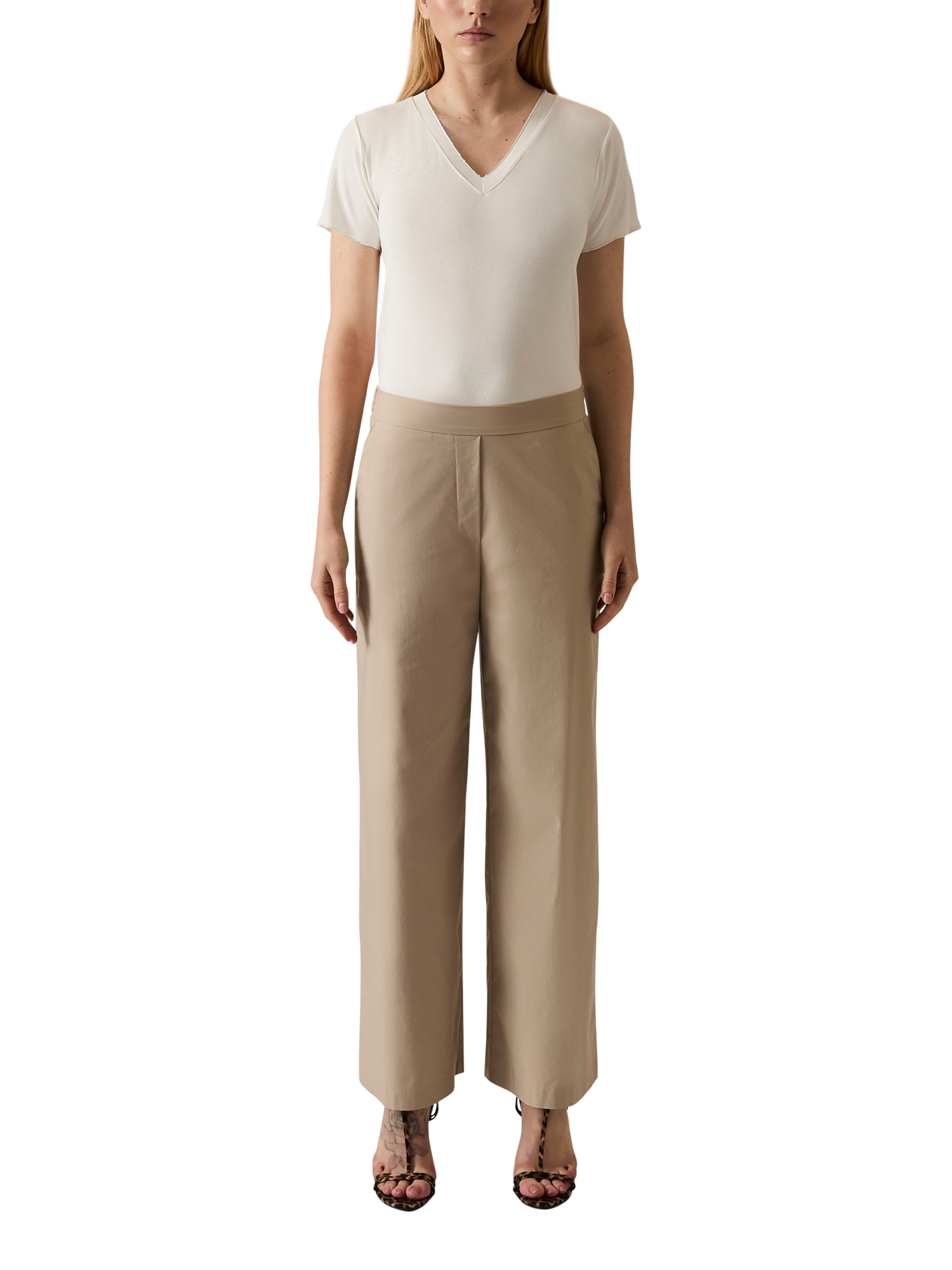 Product image 1 of 6, which shows James Lakeland High Waist Wide Leg Trousers, Beige, 8