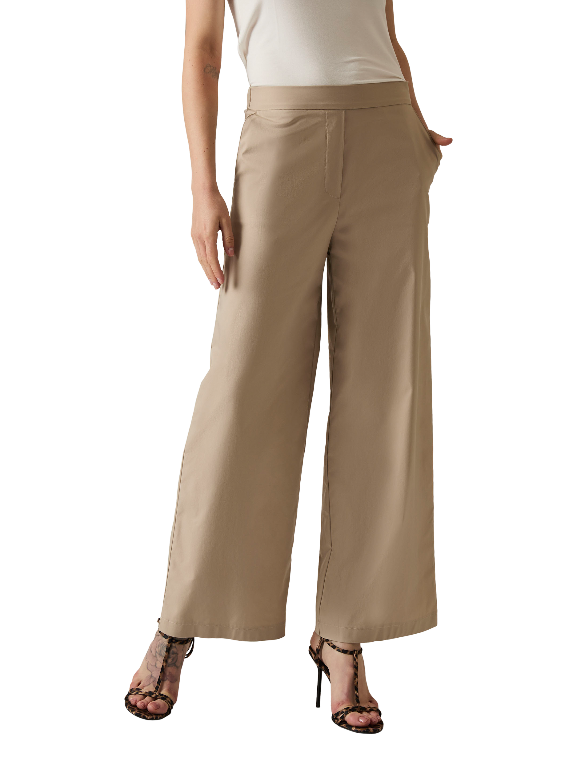 Product image 3 of 6, which shows James Lakeland High Waist Wide Leg Trousers, Beige, 8