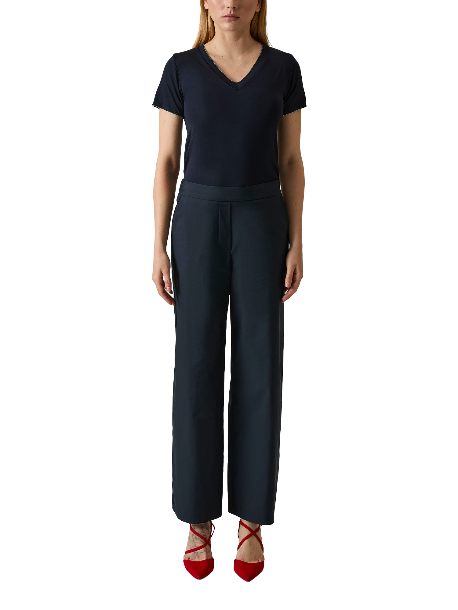 Product image 1 of 6, which shows James Lakeland High Waist Wide Leg Trousers, Navy, 8