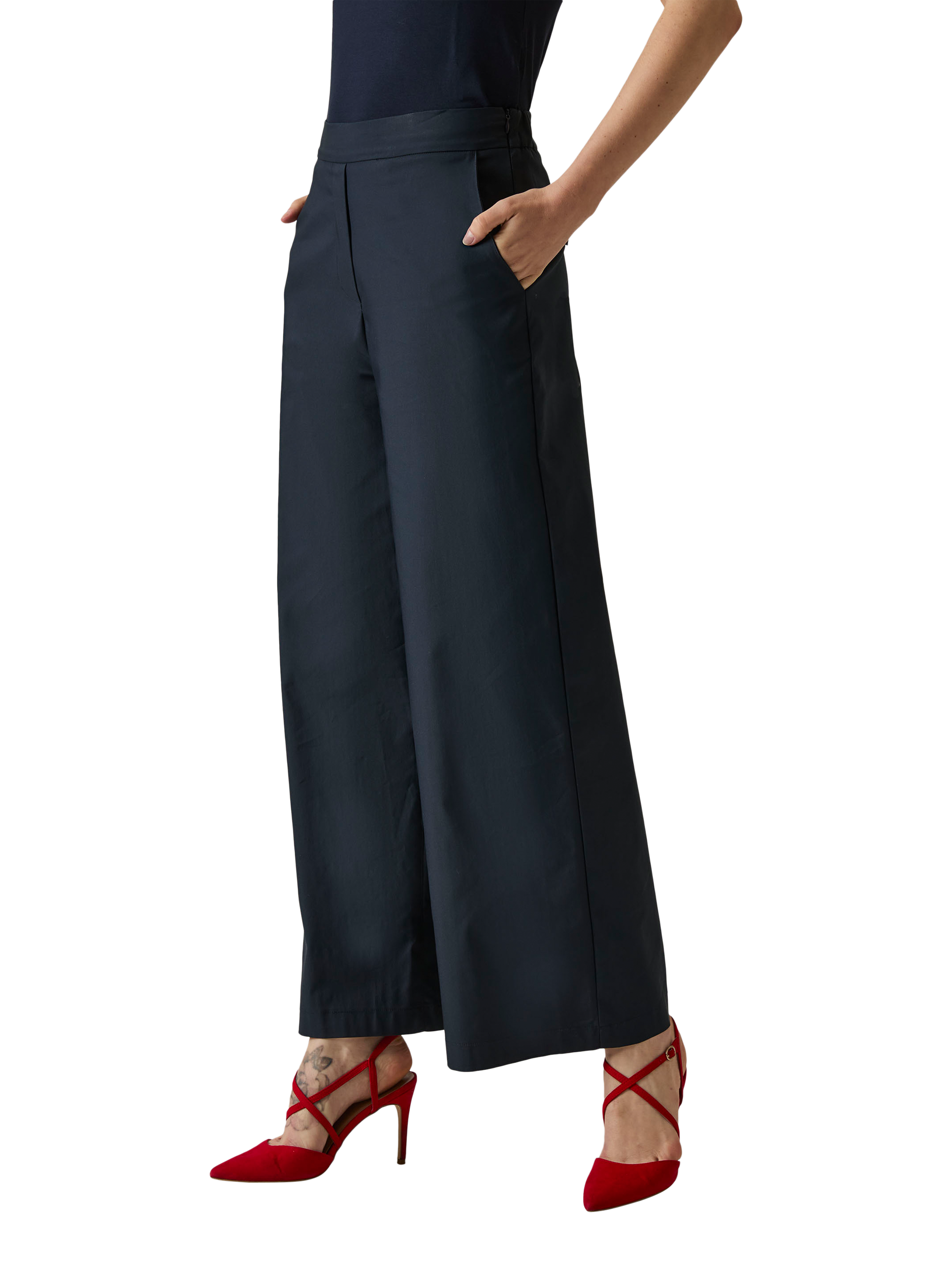 Product image 3 of 6, which shows James Lakeland High Waist Wide Leg Trousers, Navy, 8
